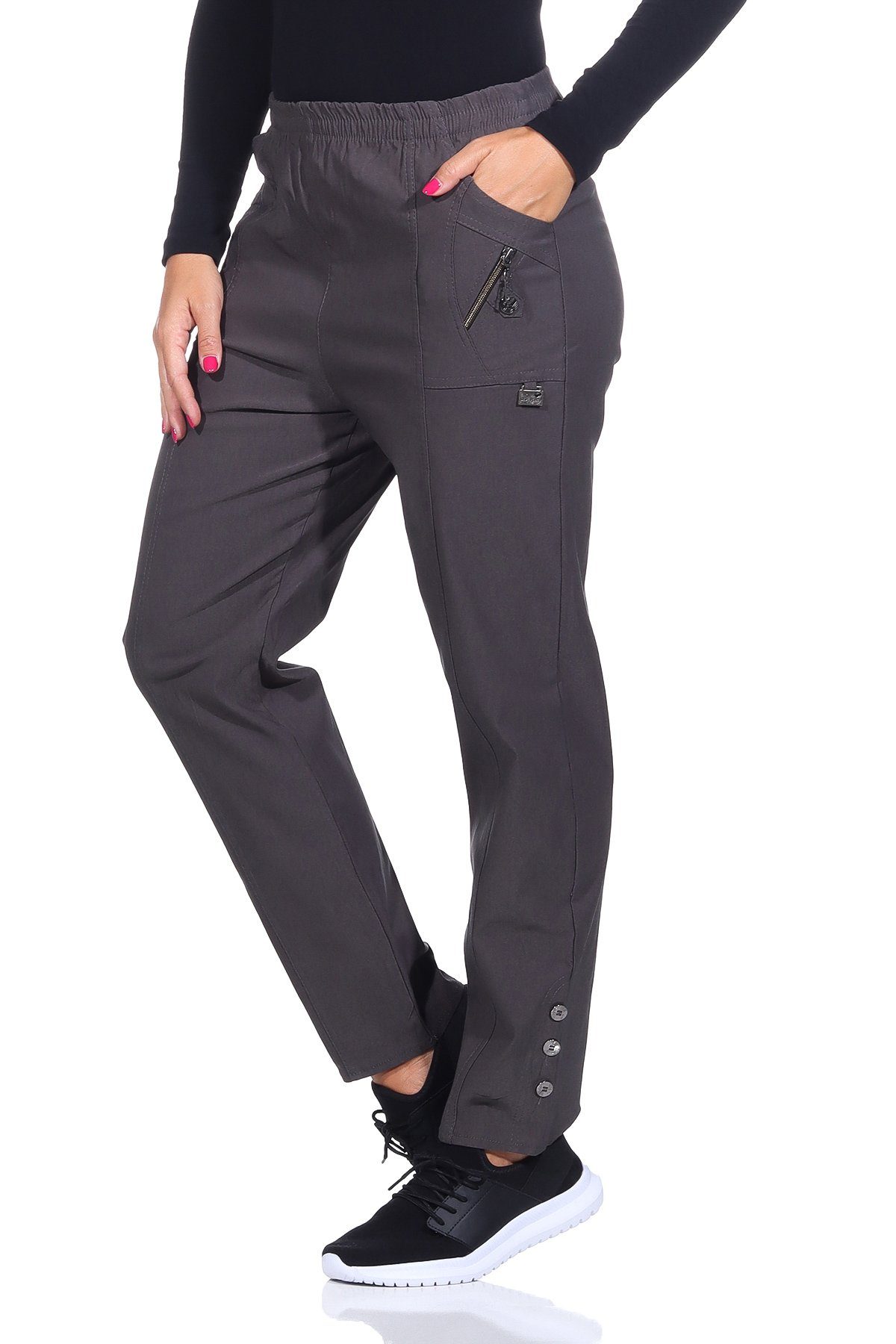 Aurela Damenmode Thermohose Schlupfhose für Damen Übergangshose mit leichtem Thermofleece (1-tlg) auch in großen Größen erhältlich, für milde Herbst-/Wintertage Dunkelgrau