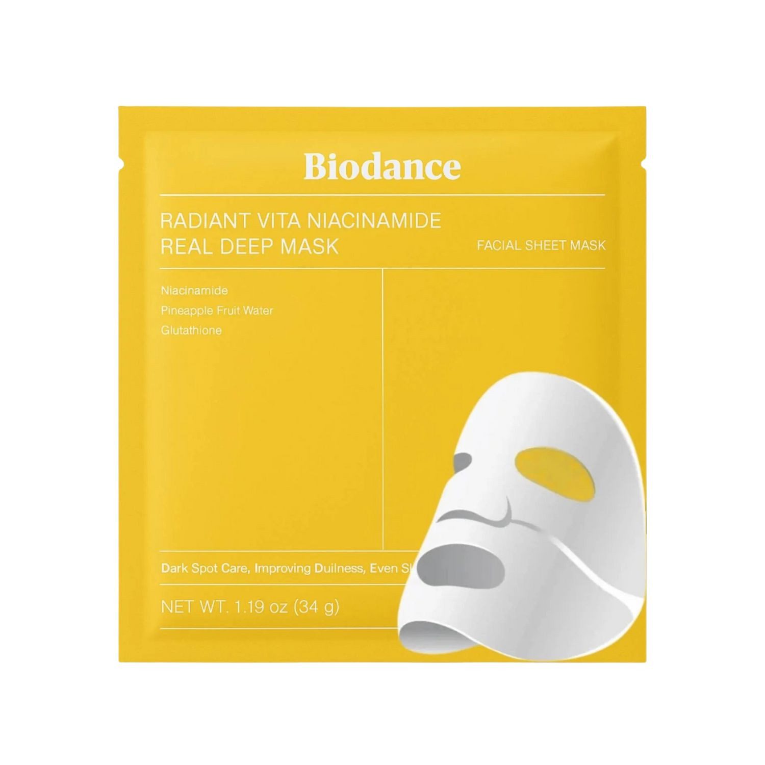 Biodance Gesichtsmaske Radiant Vita Niacinamide Real Deep Mask 1St. – Aufhellende Hydrogel -Gesichtsmaske mit Niacinamid, Glutathion & Hyaluronsäure, für einen ebenmäßigen Teint & strahlende, hydratisierte Haut