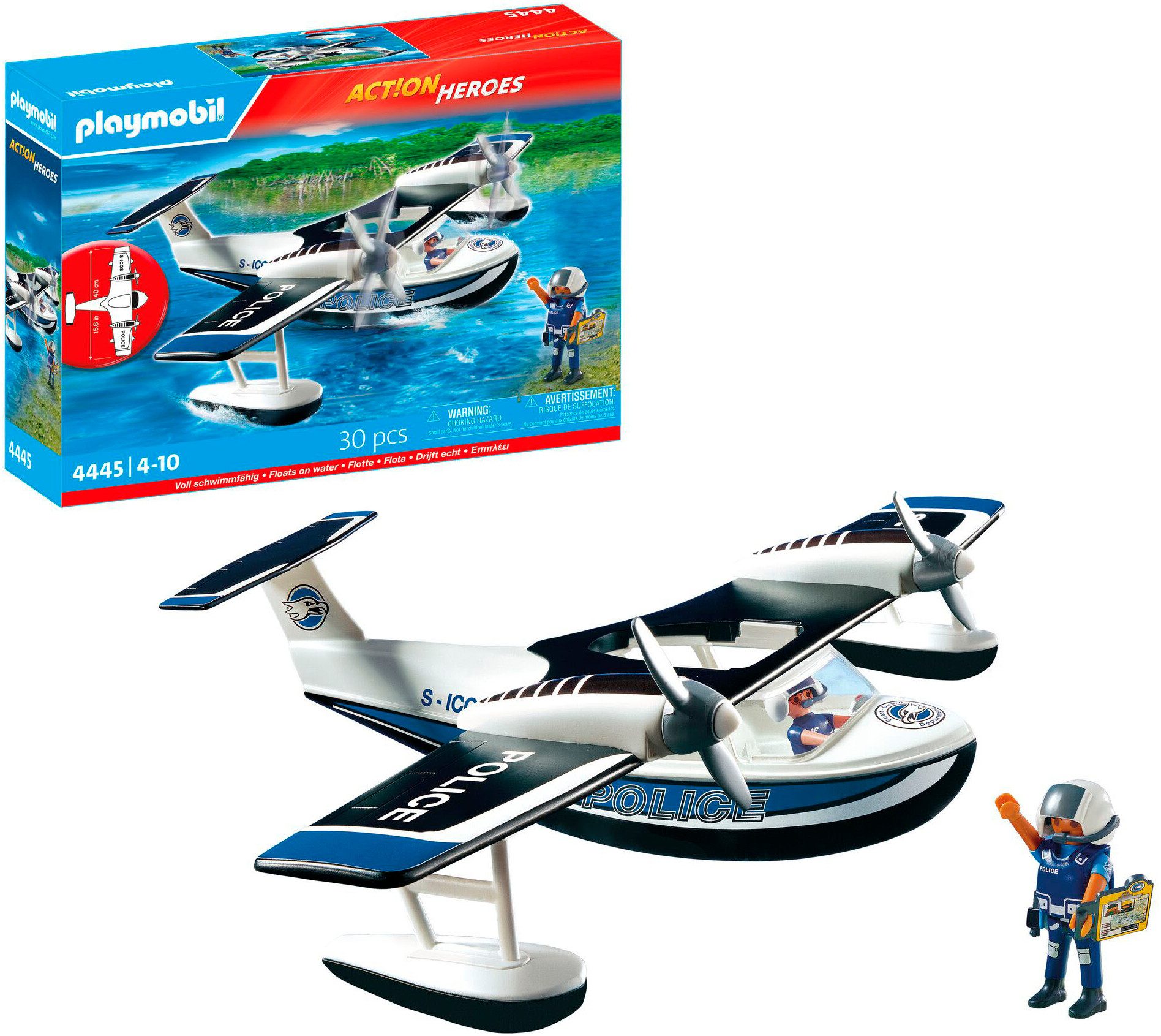 Playmobil® Polizei Wasserflugzeug (4445), Action Heroes Konstruktions-Spiel günstig online kaufen