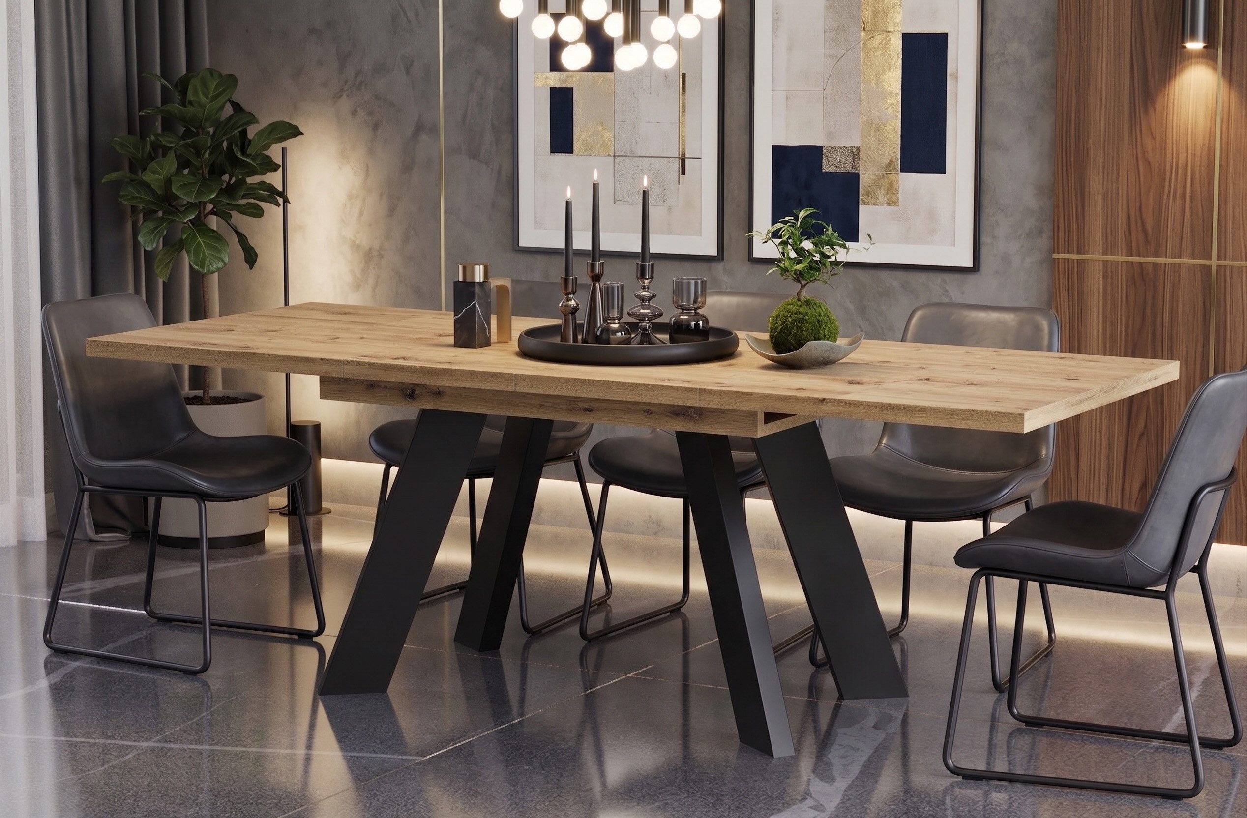 Endo-Moebel Esstisch Como Esstisch 130–210cm ausziehbar für 8 Personen, Tischbeine schwarz, Ausziehbar 130-210 cm (2x40 cm), Platte 36mm, 4 Beine, schwarz matt