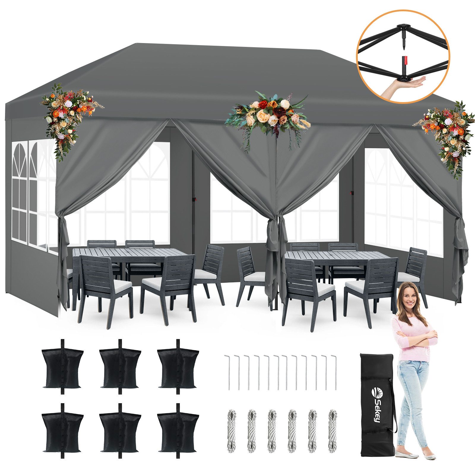 Sekey Faltpavillon Pavillons 3x6 m Partyzelte Gartenzelt Festzelt, mit 4 Se günstig online kaufen