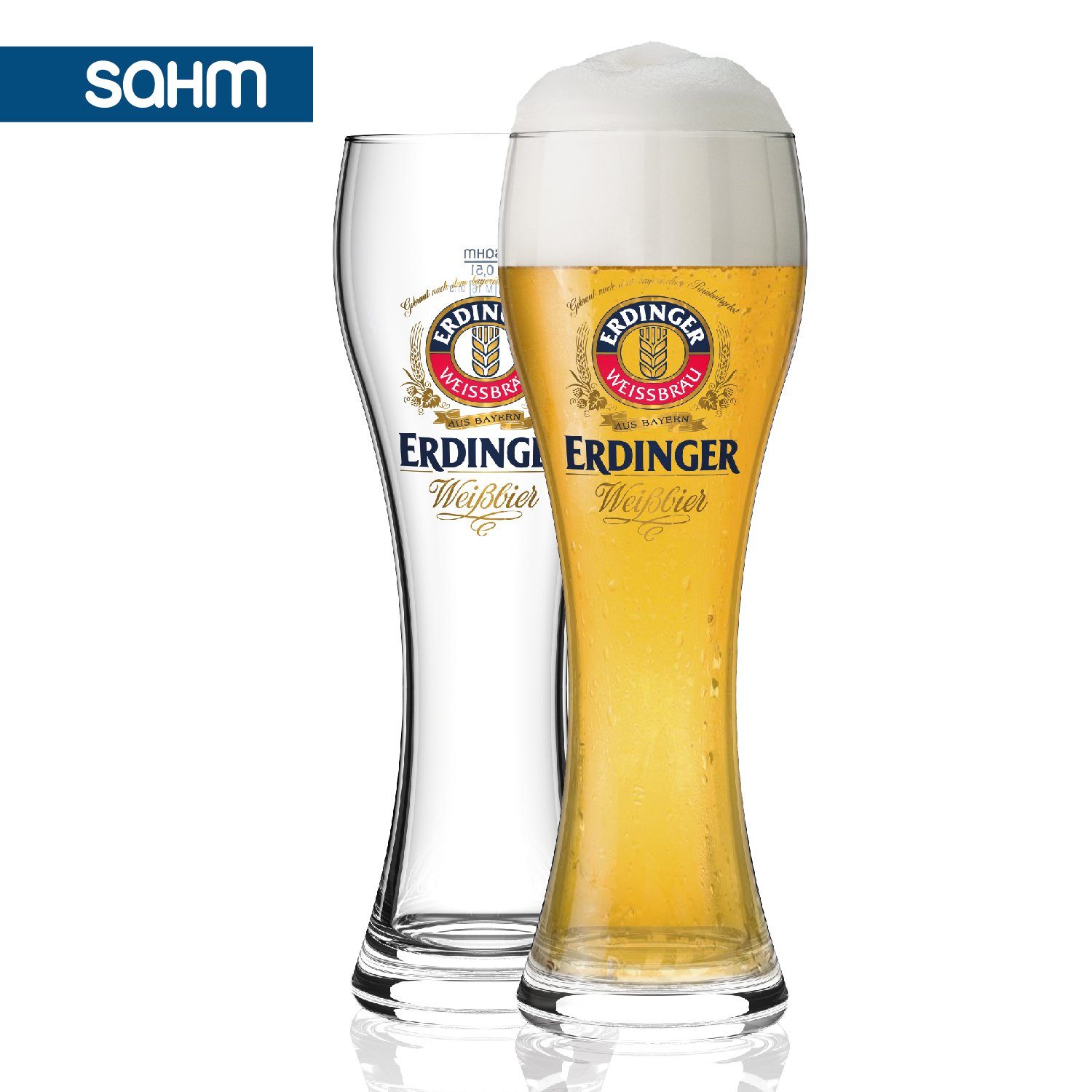 SAHM Bierglas Original ERDINGER Weizenbierglas 0,5 l Set - 6 Weizenbiergläser 0,5 l, Edles Glas, 100% recycelbar
