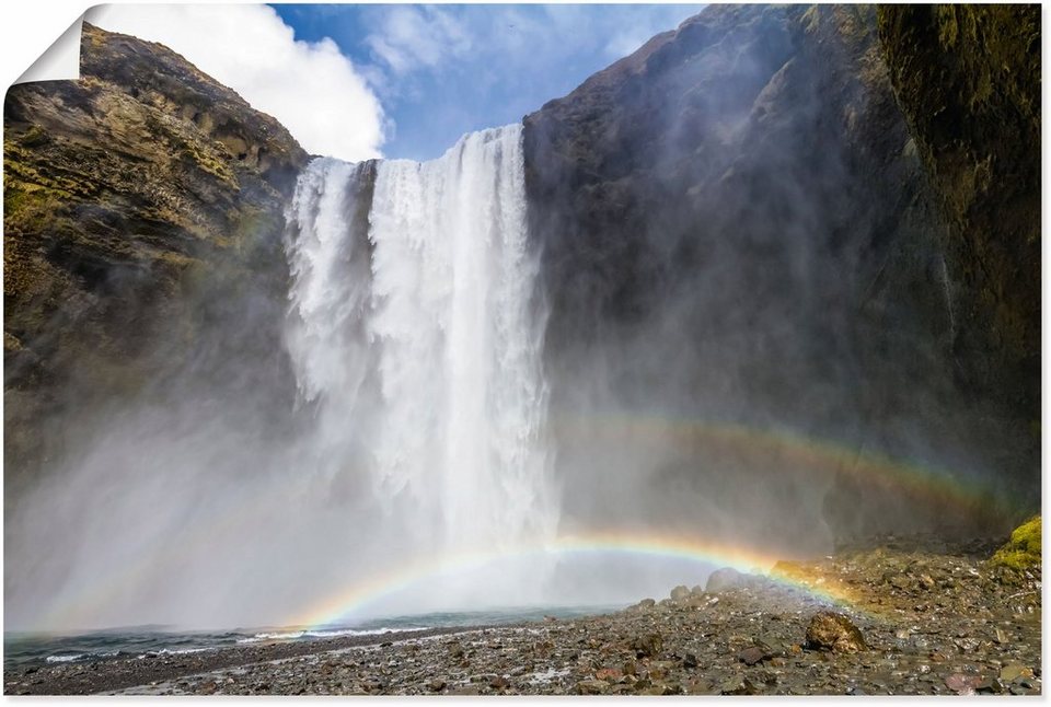 Artland Wandbild ISLAND Skogafoss mit Regenbogen, Wasserfallbilder (1 St),  als Alubild, Leinwandbild, Wandaufkleber oder Poster in versch. Größen