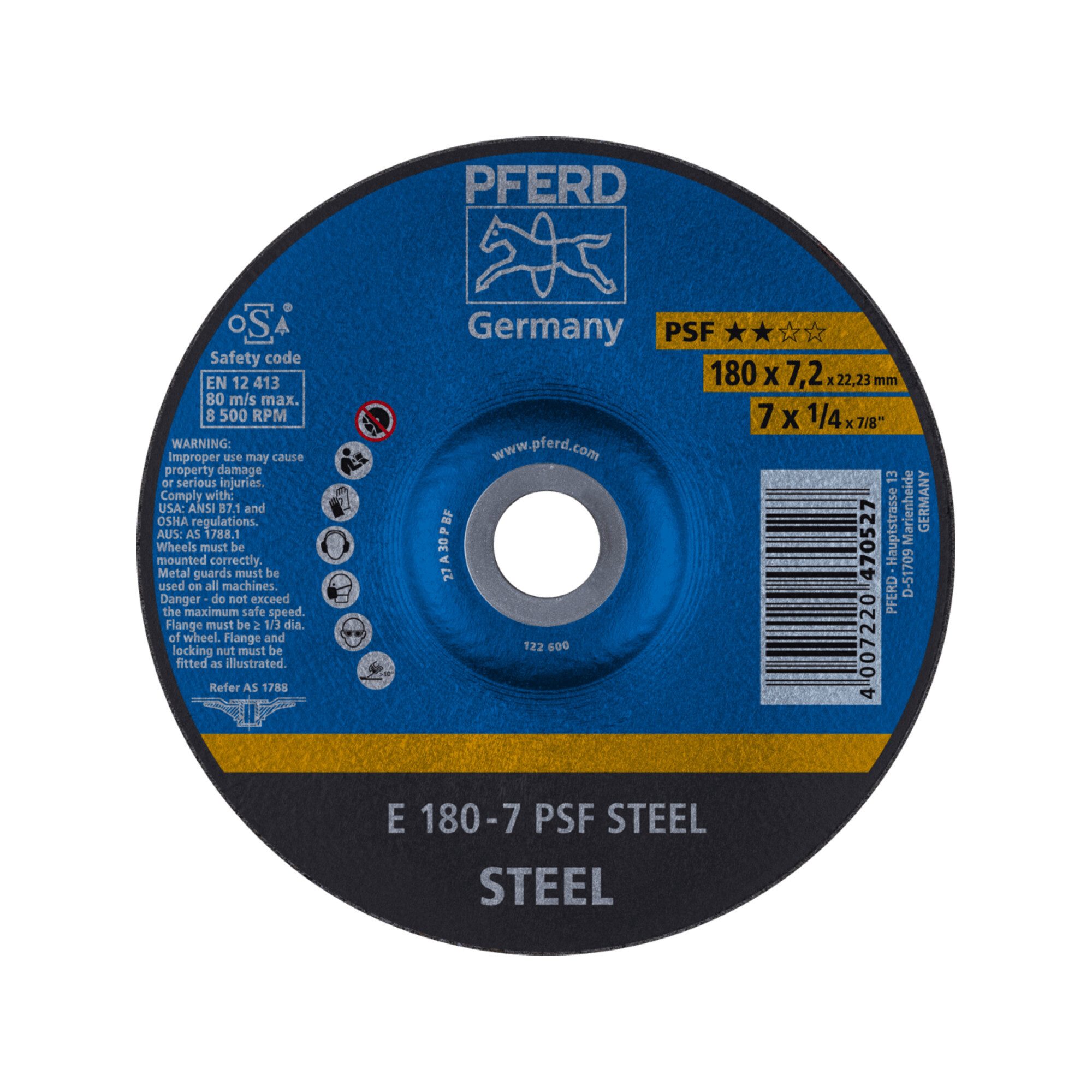 Pferd Schleifscheibe PFERD TOOLS Schruppscheibe E 180x7,2x22,23 mm Universallinie PSF STEEL