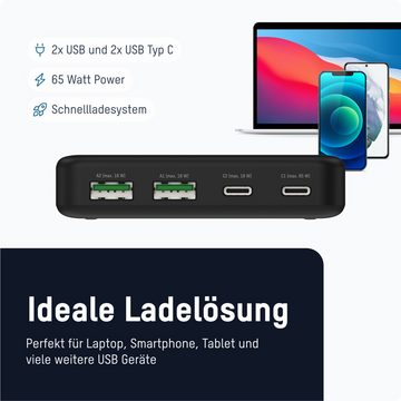 ANSMANN AG USB Ladegerät 65W 4 Ports Charger, USB-C/USB-A Schnelladegerät USB-Ladegerät