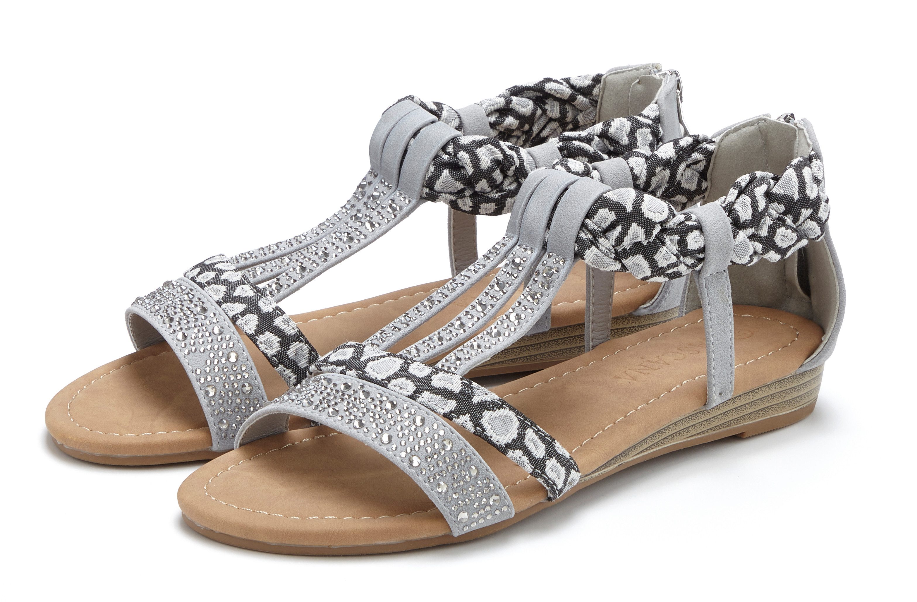 LASCANA Sommerschuh, Sandalette, Sandale mit Verzierung und kleinem Keilabsatz im Festival-Look VEGAN