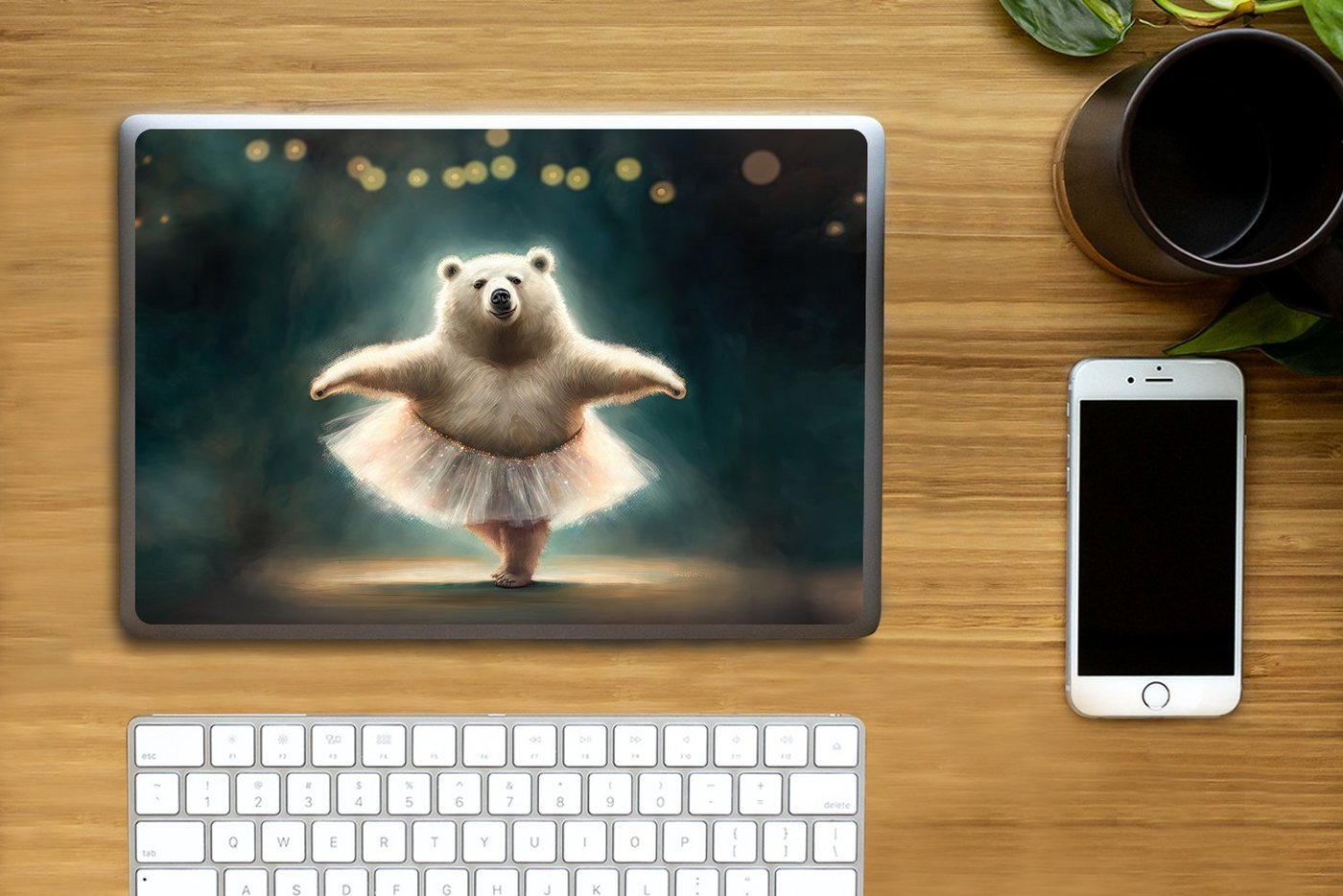 Thumbnail - MuchoWow Laptop-Aufkleber Eisbär - Rock - Ballett - Porträt - Tiere - Kinder, (1tlg), Laptop Folien Cover, Aufkleber, St...