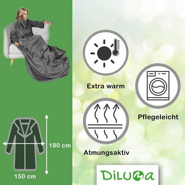 Wohndecke Ärmeldecke Deluxe - Kuscheldecke mit Ärmeln - Fußtasche und Taschen, DILUMA, Tragbare Couchdecke - Super Weich, Wärmend, Allergikergeeignet