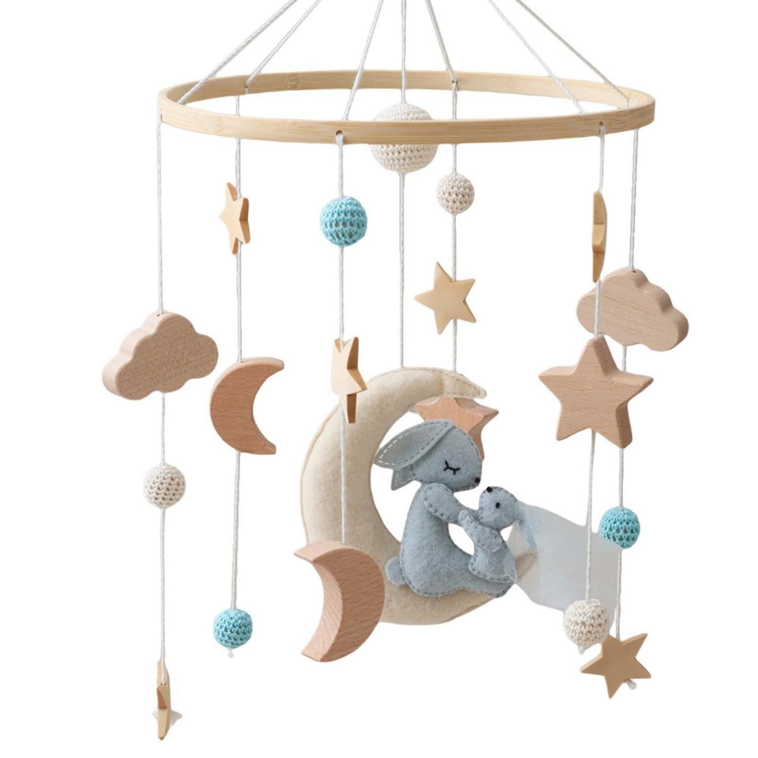 LuxusKollektion Mobile Mobile Mond Hase Sterne Wolken handgemacht Babyzimmer für Neugeborene