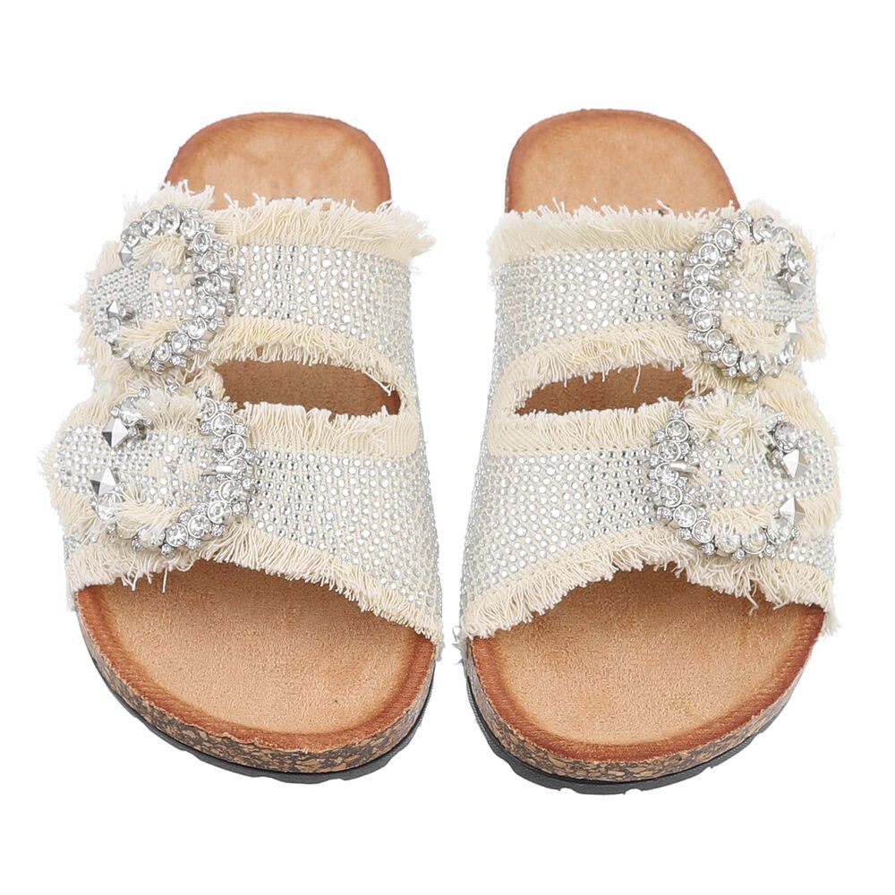 Ital-Design Bequeme Freizeit-Sandalen mit besonderen Details Pantolette (89322726) Flach Pantoletten in Beige