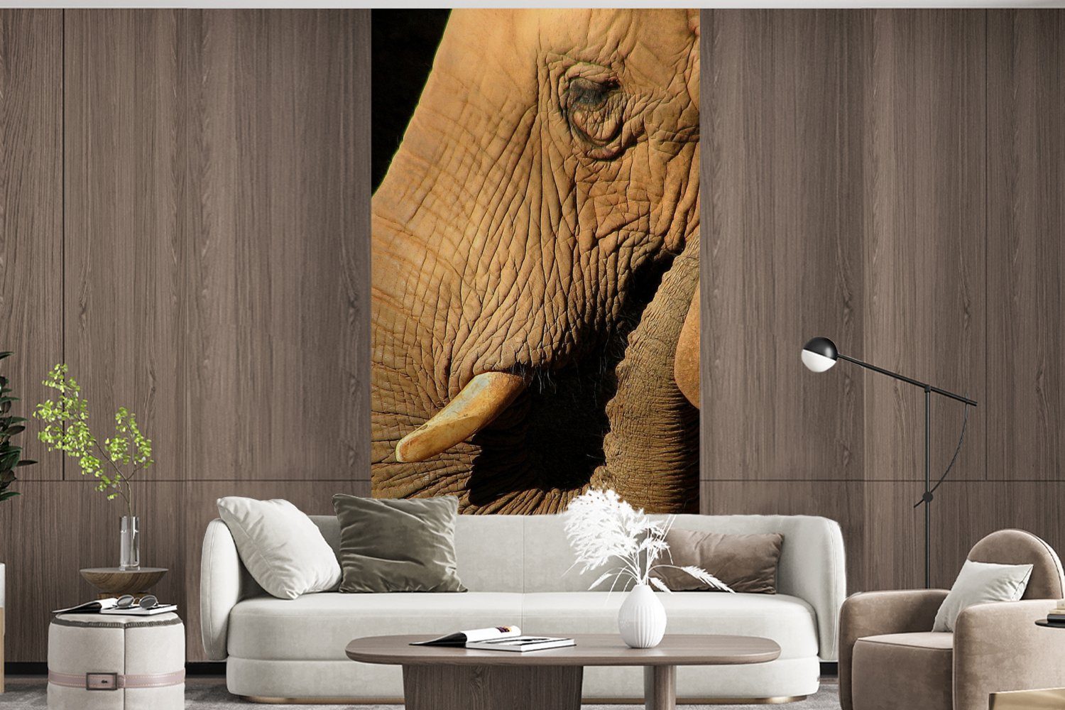MuchoWow Fototapete Elefant - Tiere Vliestapete bedruckt, Fototapete für - Schlafzimmer Schwarz, St), Matt, - (2 Nahaufnahme Wohnzimmer Küche