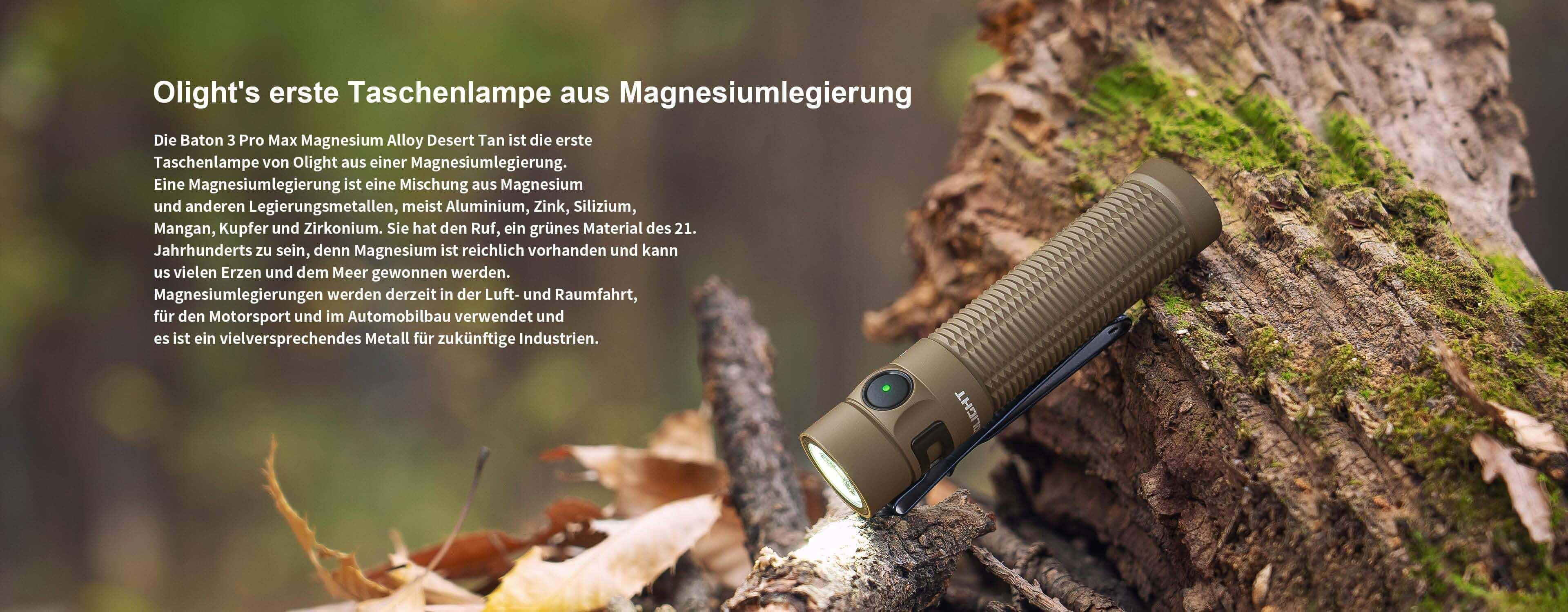 3 Taschenlampe OLIGHT LED Max EDC Aufladbare Taschenlampe Magnesium Desert Tan Pro Baton