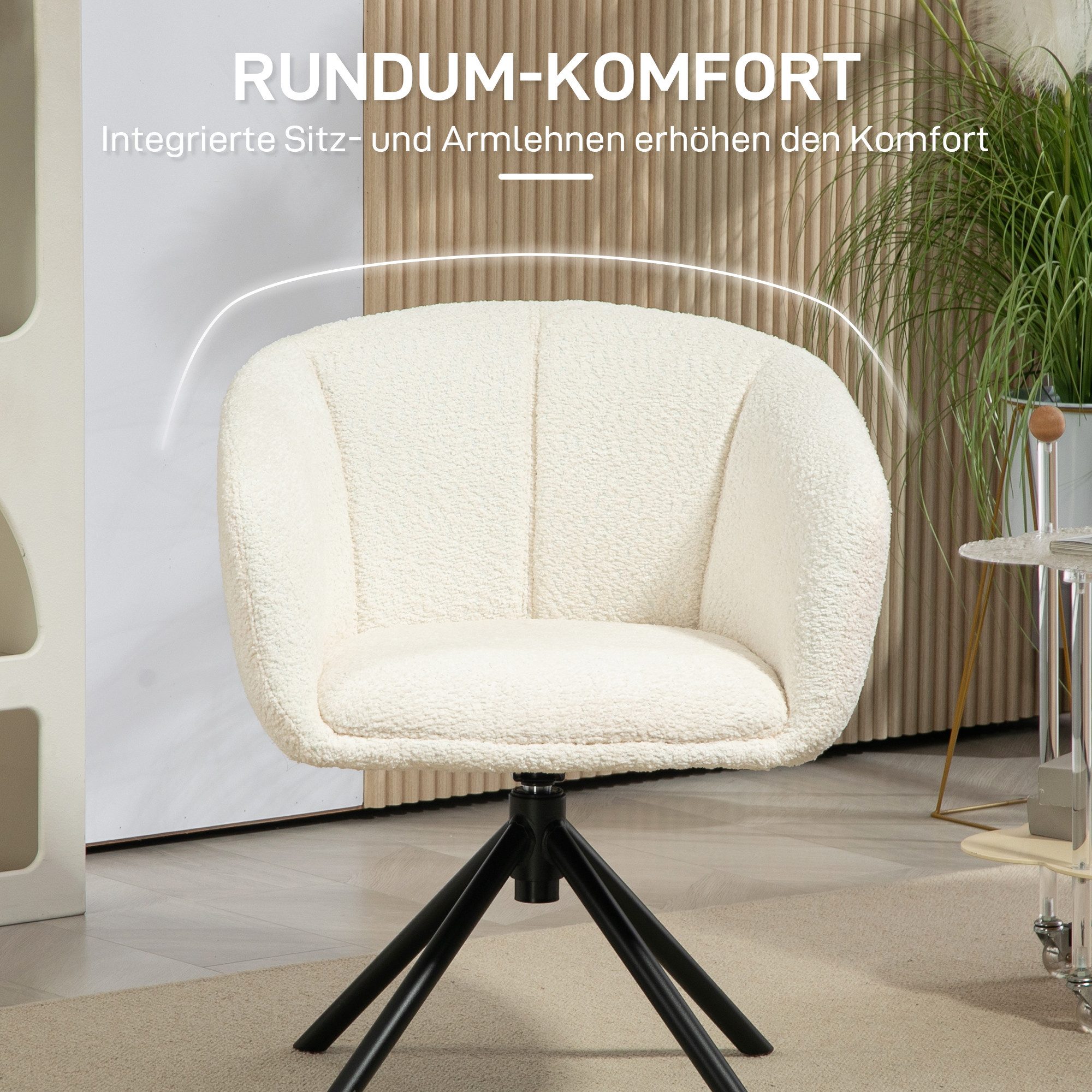 HOMCOM Relaxsessel Sessel Loungesessel mit Metallbeine Lesesessel mit Chenille-Optik (Sessel, 1-St., Akzentstuhl), für Wohnzimmer, Schlafzimmer, Cremeweiß – Bild 5 von 5