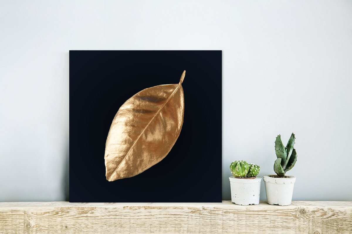 MuchoWow Metallbild Blätter - - Alu-Dibond-Druck, und - Gemälde deko St), Natur Metall, Pflanzen, Aluminium Gold (1 aus - Luxus Schwarz