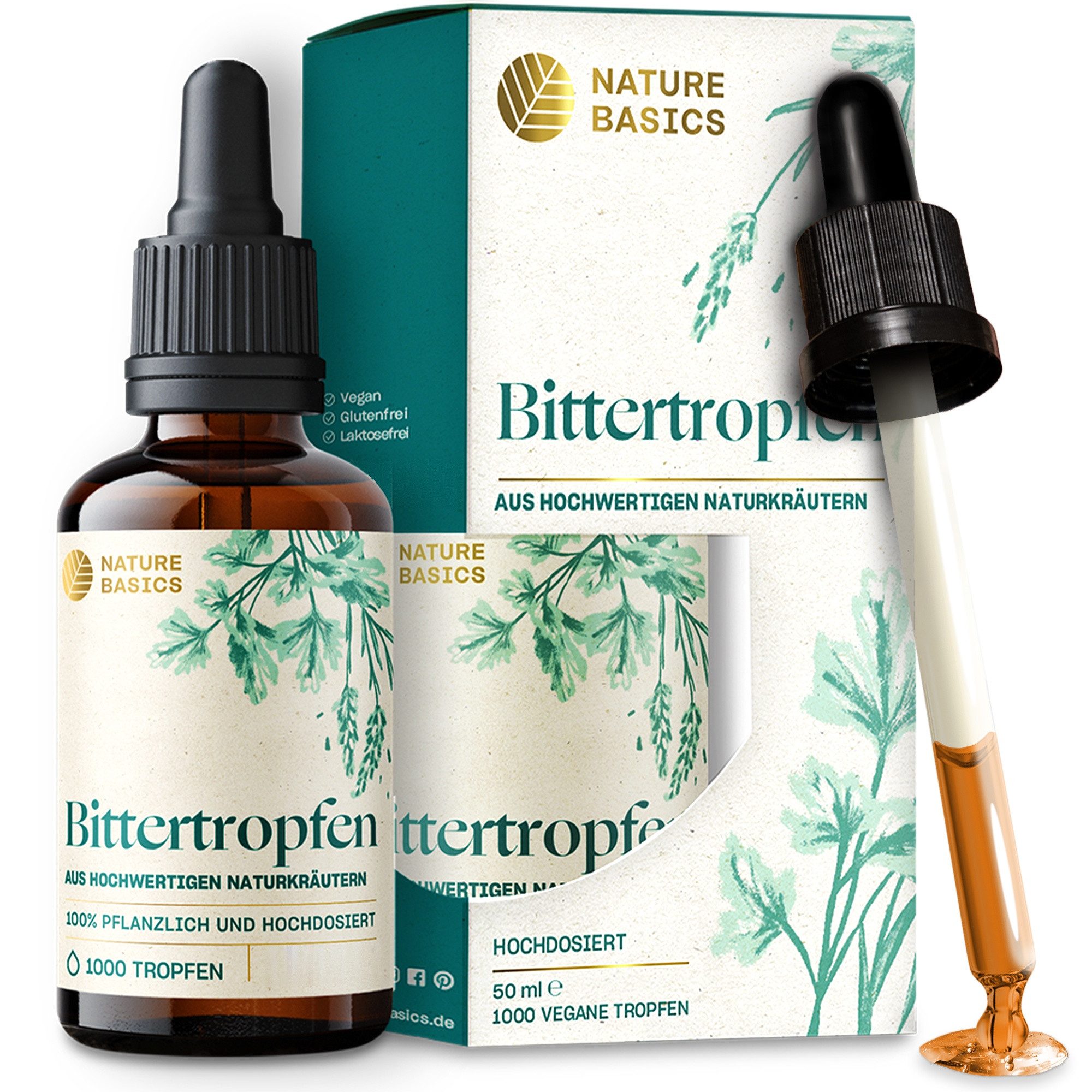 Nature Basics Hochwertige Bittertropfen Naturkräuter ohne Alkohol Vegan Tropfen, 50 g 50 ml