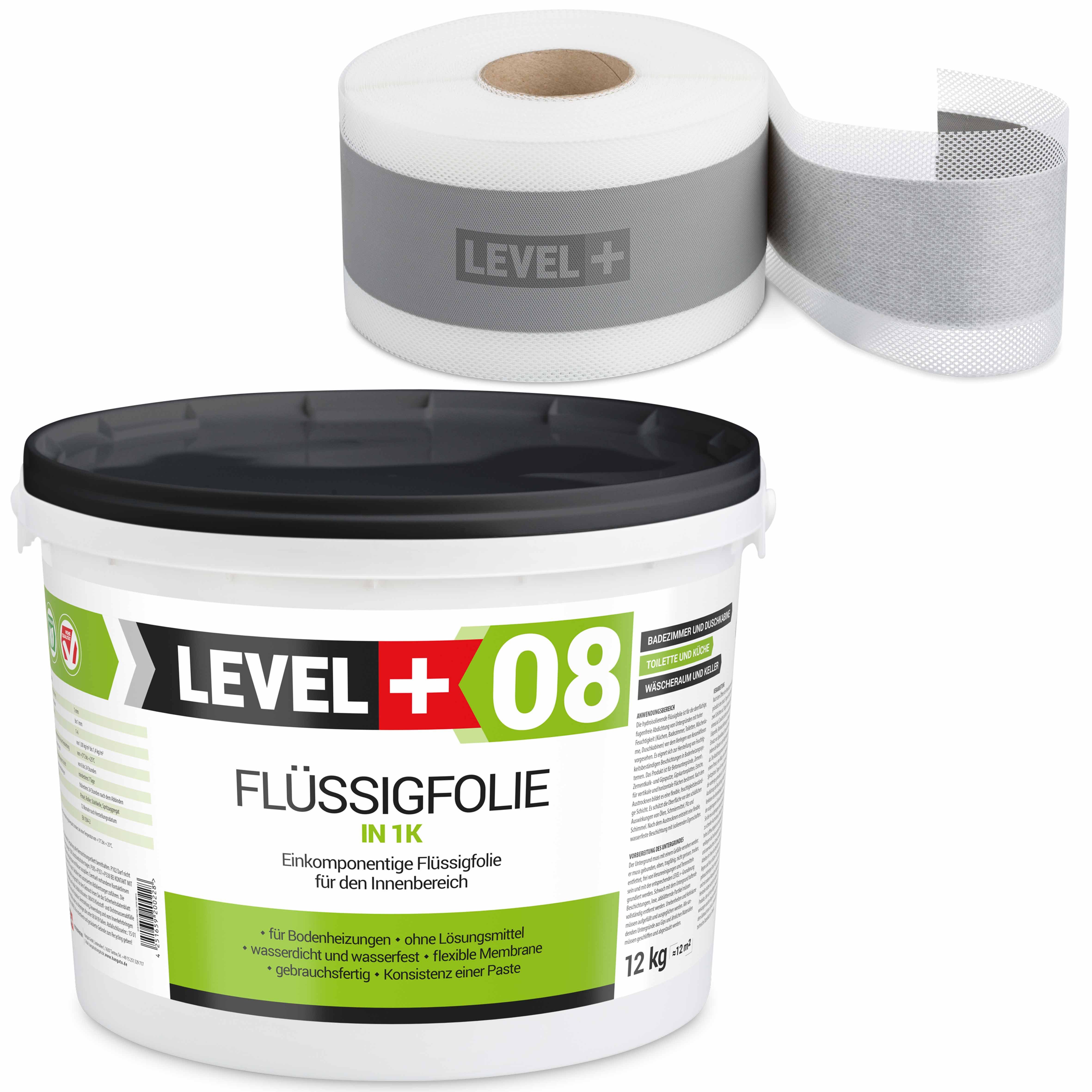 Level+ Dichtstoff Dichtset für Duschabdichtung Bad Dichtband Flüssigfolie 12kg SET16