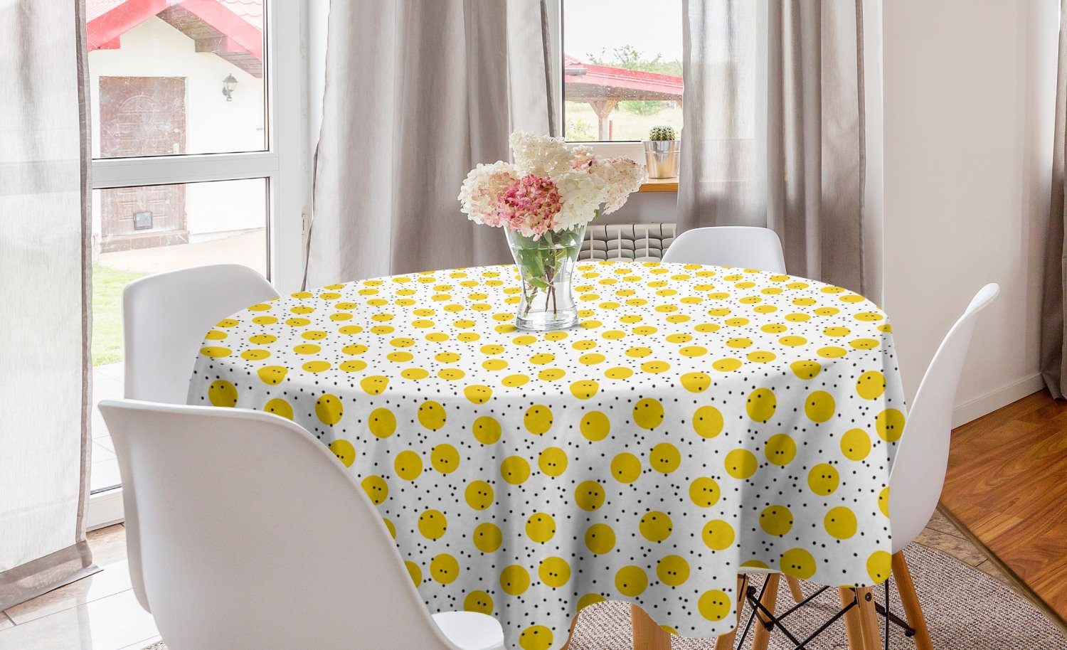 Abakuhaus Tischdecke Kreis Tischdecke Abdeckung für Esszimmer Küche Dekoration, Gelb und Weiß große Kreise