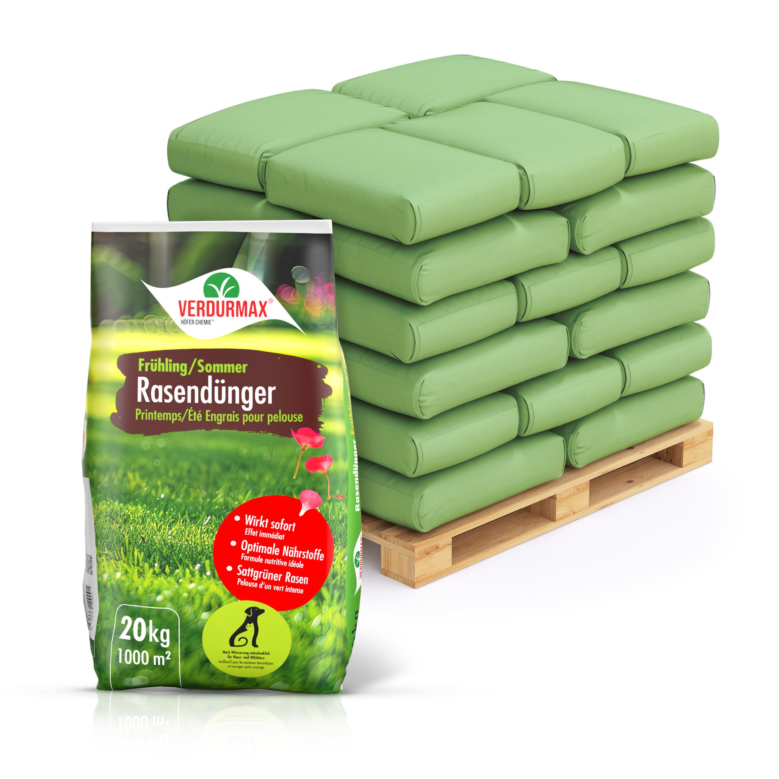Höfer Chemie GmbH Rasendünger 40 x 20 kg VERDURMAX® Rasendünger Frühling / Sommer, Granulat, 40-St., Nährstoffreicher Dünger für kräftiges Wachstum