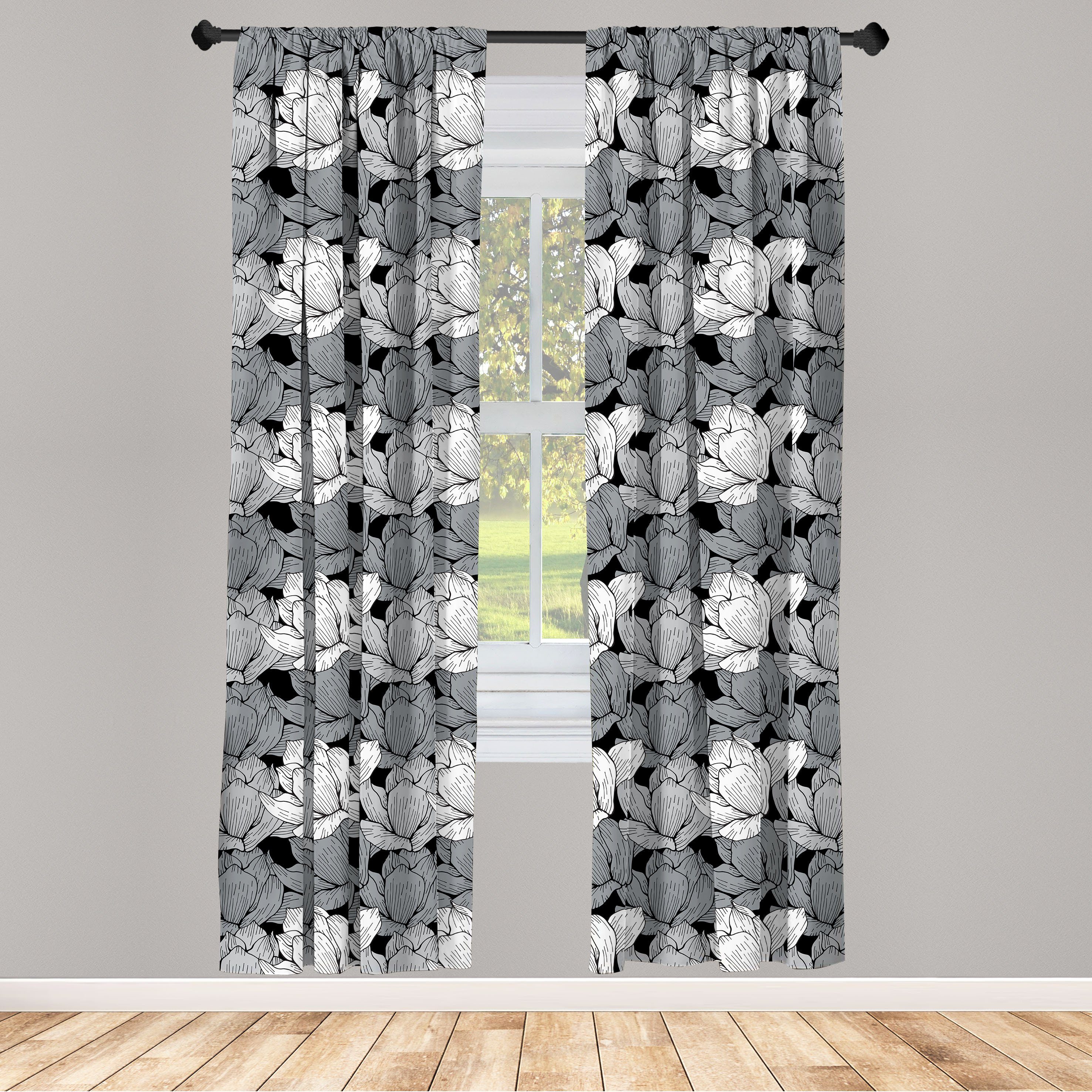 Gardine Vorhang für Wohnzimmer Schlafzimmer Dekor, Abakuhaus, Microfaser, Schwarz und Grau Lotus
