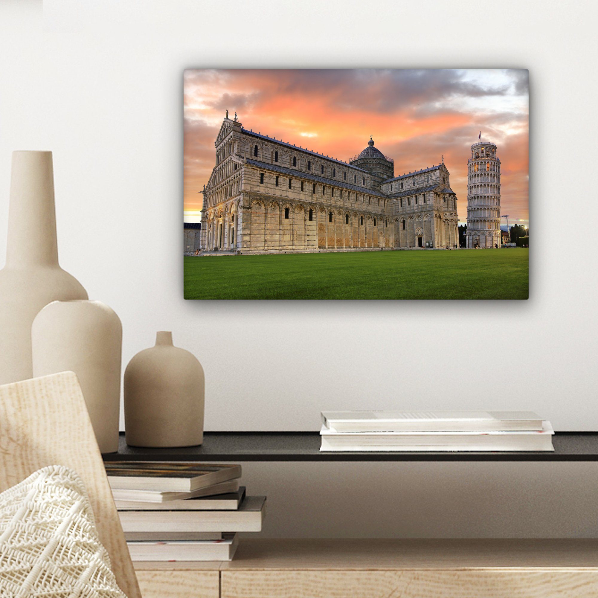 Turm - Italien St), von (1 Wanddeko, Sonnenuntergang, Aufhängefertig, 30x20 Pisa OneMillionCanvasses® Leinwandbild Leinwandbilder, Wandbild cm -