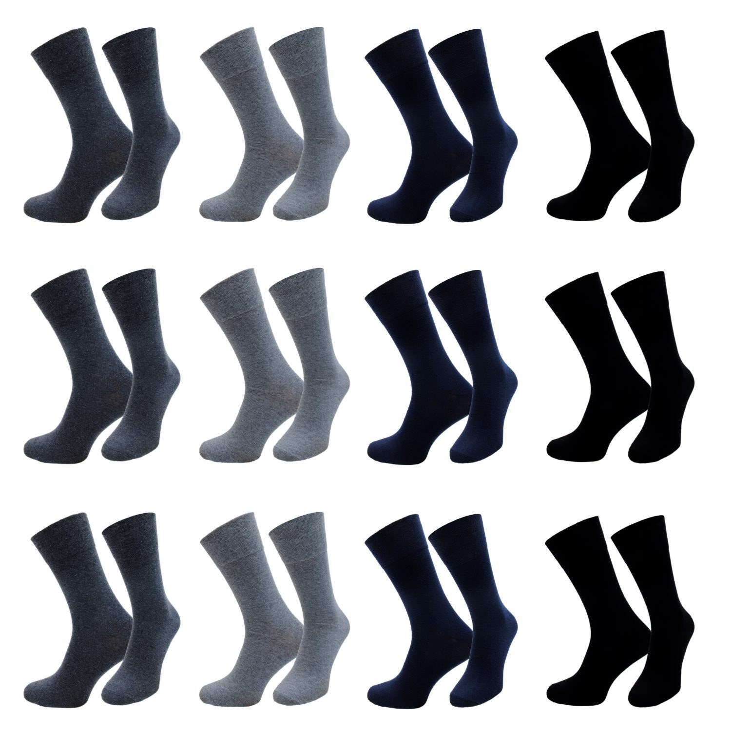 Chili Lifestyle Diabetikersocken 12 Paar Damen Herren – Gesundheitssocken aus Baumwolle (Multipack, 12-Paar, 4 Farben ohne Gummibund, Weichbund ohne Druck, druckfreie Socken) mit weichem und dehnbarem Komfortbund