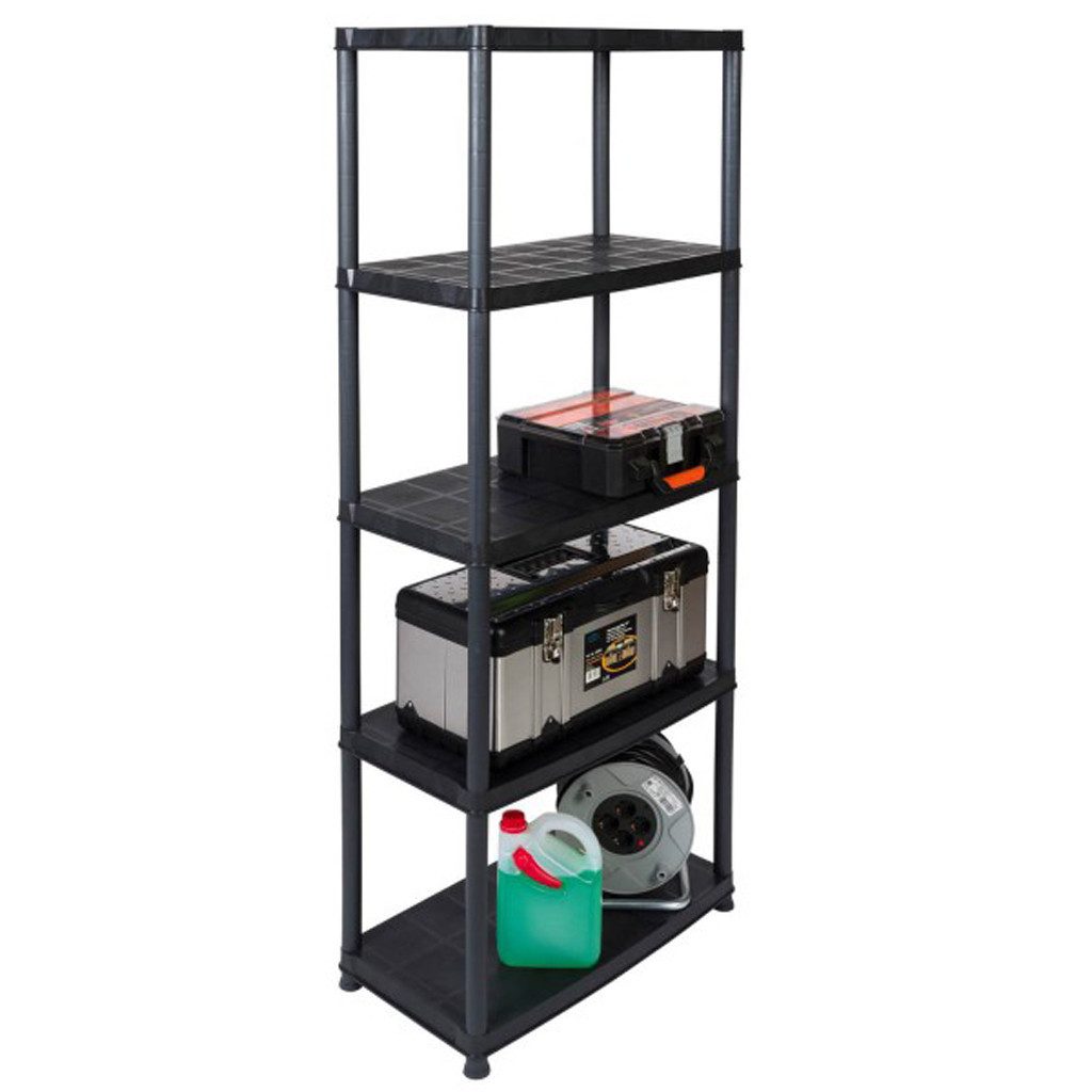 Kreher Standregal Haushaltsregal "PLATIN" 15 Zoll (Schwarz) mit 5 Böden