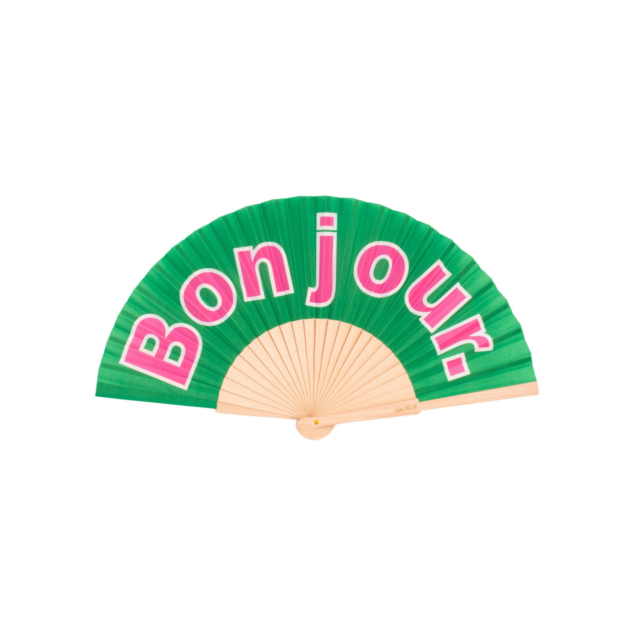 Helio Ferretti Handfächer Bonjour, (Fächer, 1-tlg., Holz, Polyester), ca. 41 x 23 cm (geöffnet)