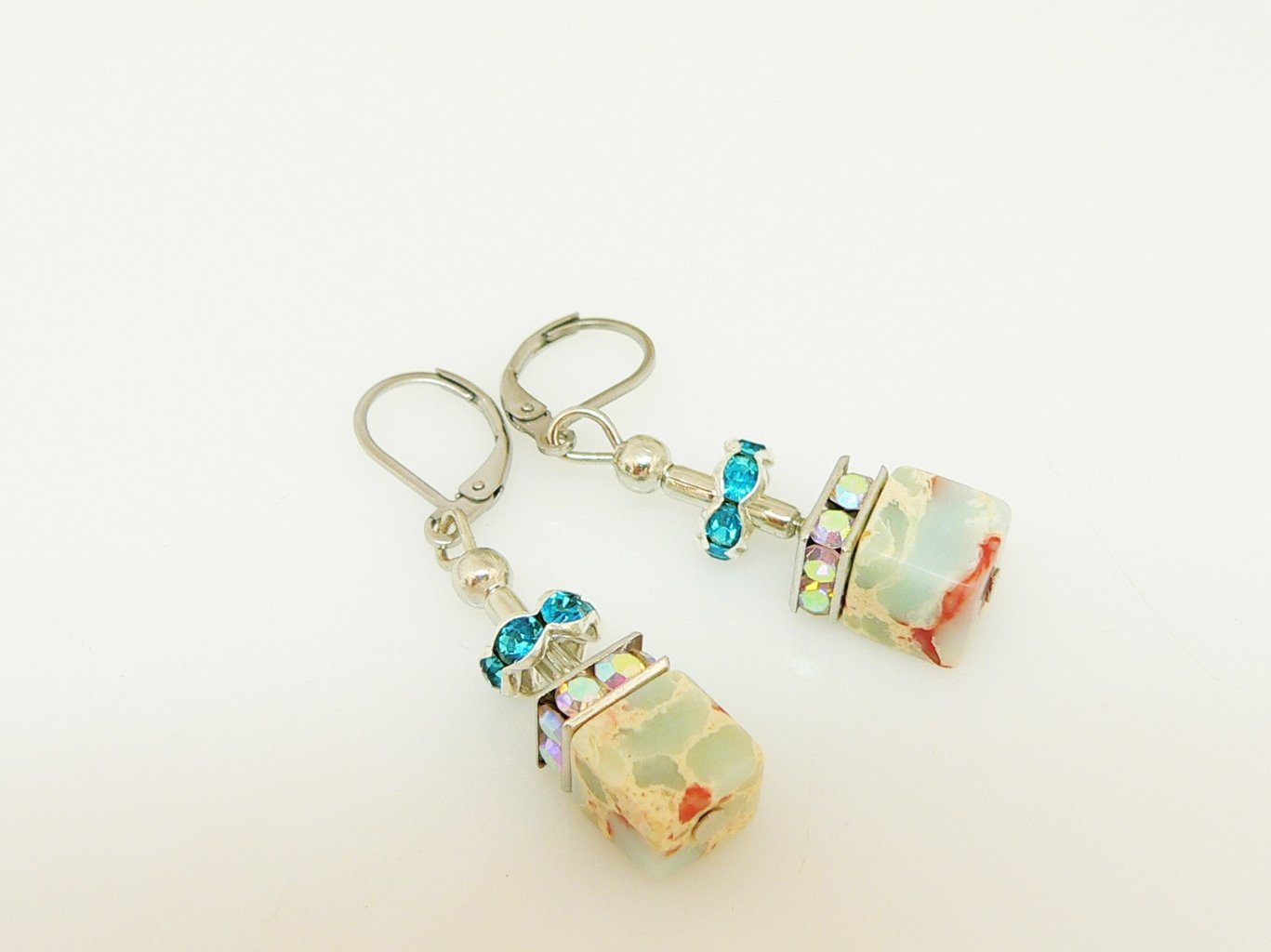 traumschmuck Paar Ohrhänger 216p-o Ohrhänger Würfel Sediment Jaspis mehrfarbig terracotta Strass (Geschenk, Muttertag, Weihnachten, Geburtstag, Valentinstag, in – Bild 3 von 3