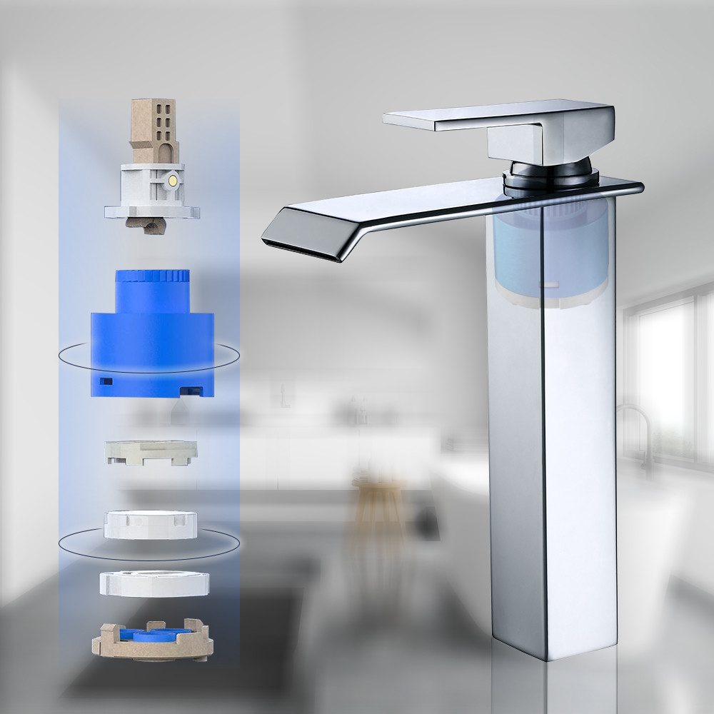 HOMELODY Badarmatur wasserfall Wasserhahn Bad Hoch Waschtischarmatur Waschbeckenarmatur aus Messing Einhandmischer Mischbatterie Bad, Chrom – Bild 4 von 5