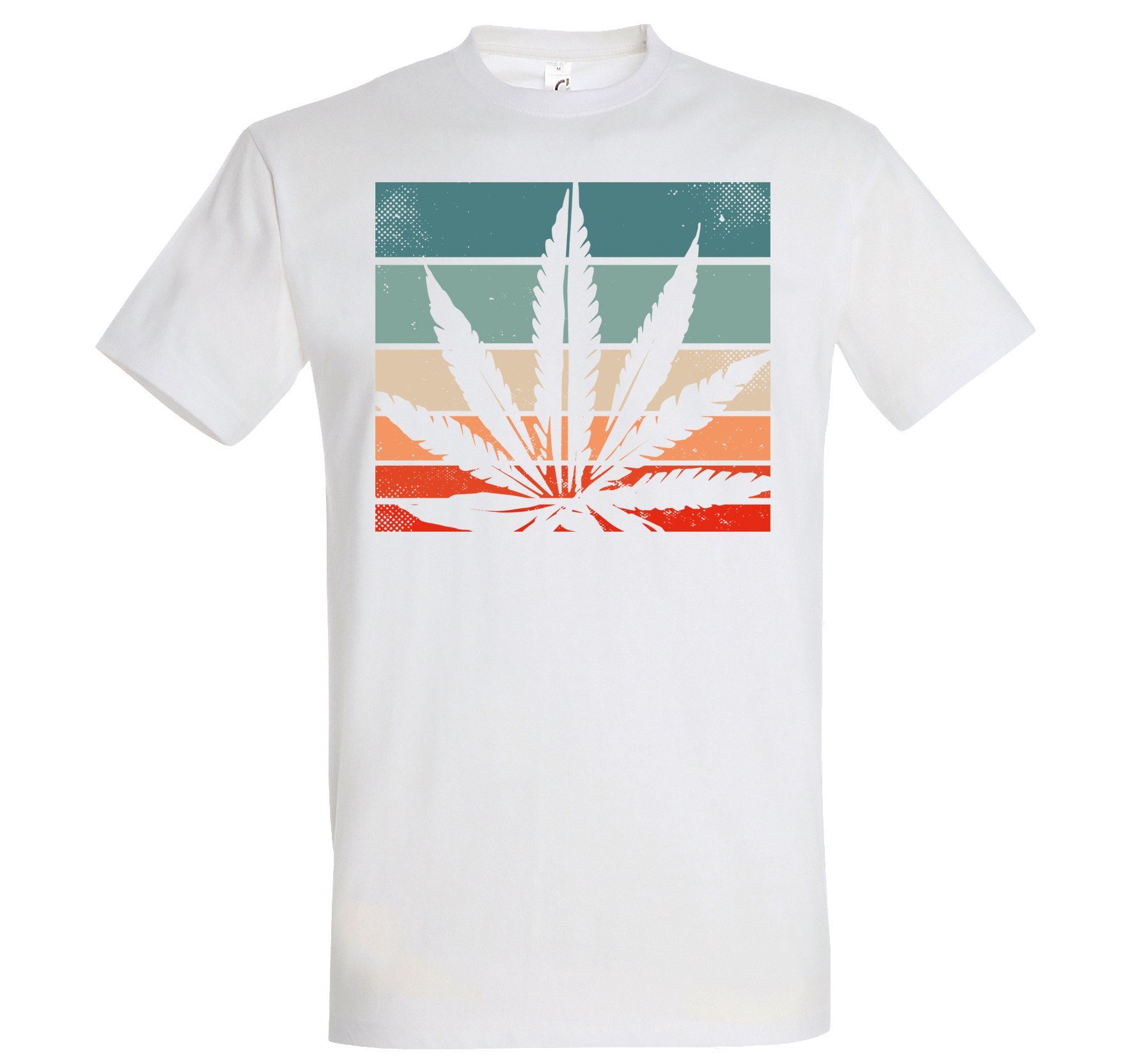 Designz Retro Weiss Youth T-Shirt Frontdruck Cannabis Herren T-Shirt mit Trendigem