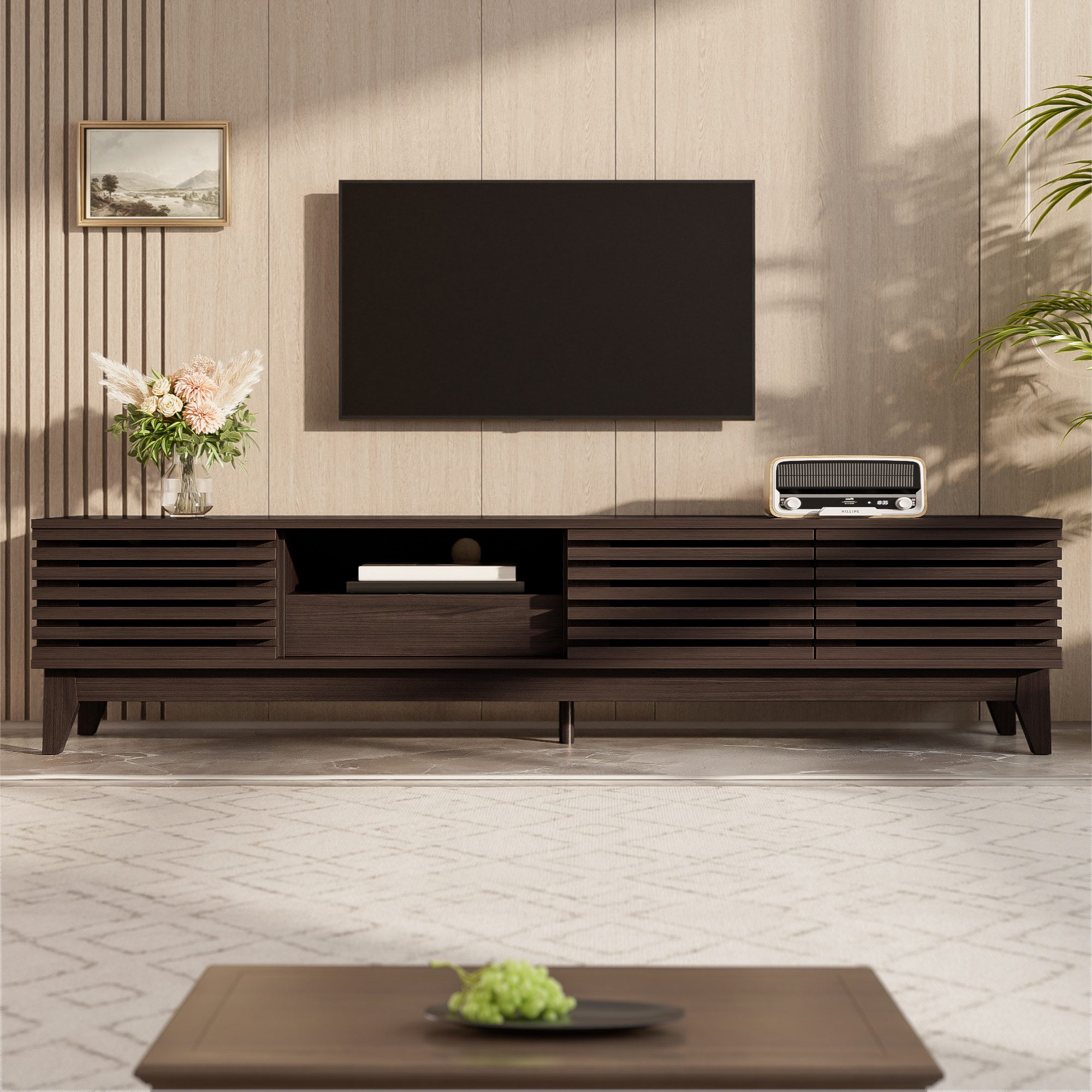 Odikalo TV-Schrank Lowboard Fernsehschrank mit Schublade (TV-Schrank mit einer Schublade und zwei Türen, TV-Möbel, TV-Panel, TV-Lowboard, TV-Schrank. Einzigartiges Design, Vintage-Holzfarbe)