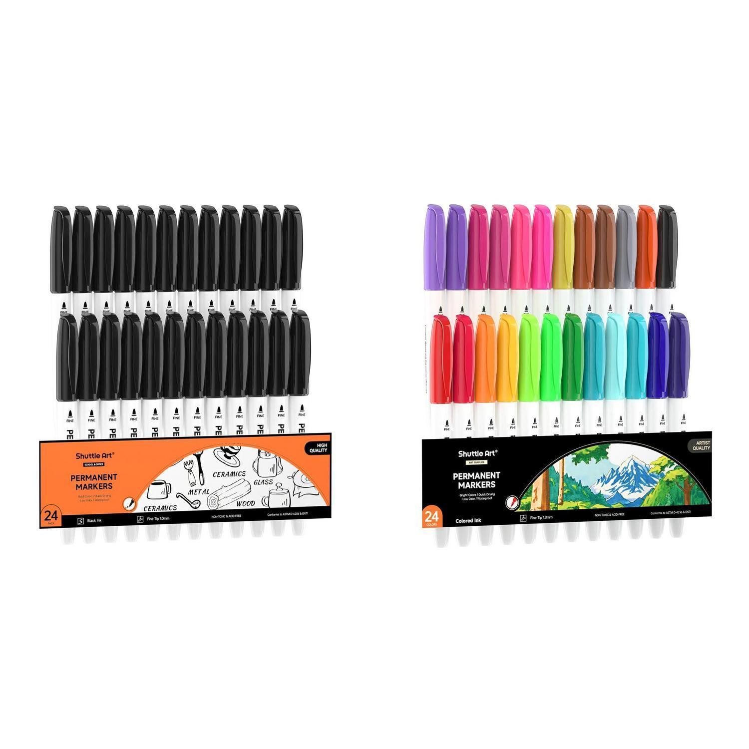 LuxusKollektion Permanentmarker Permanent Marker 48er Set Feine Spitze Bunt Schwarz