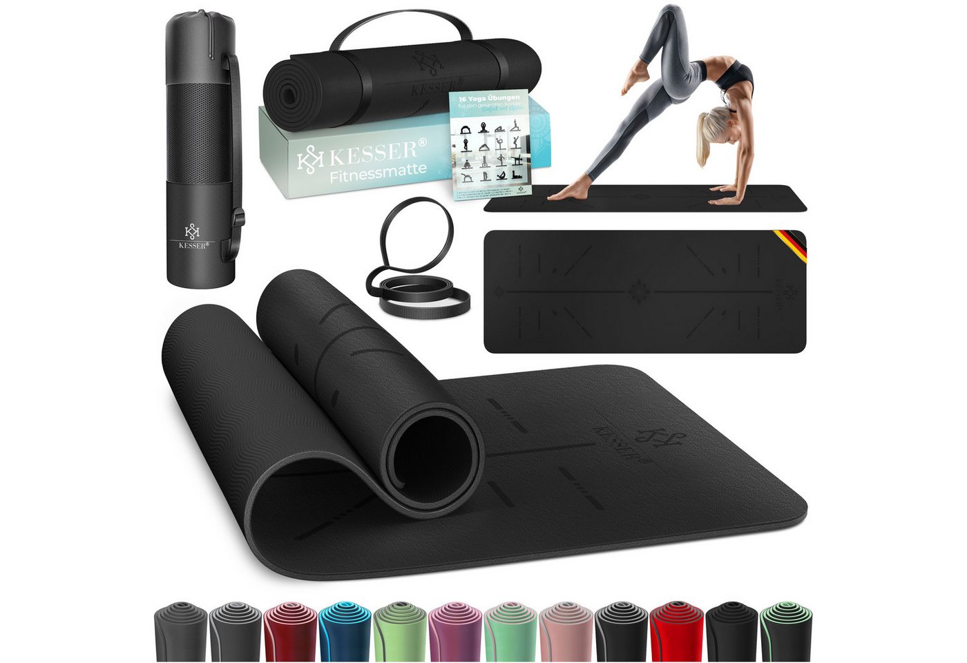 KESSER Yogamatte Gymnastikmatte gepolstert & rutschfest 183 x 61 cm Sportmatte, Trainingsmatte für Fitness, Pilates Gymnastik Workout & Yoga