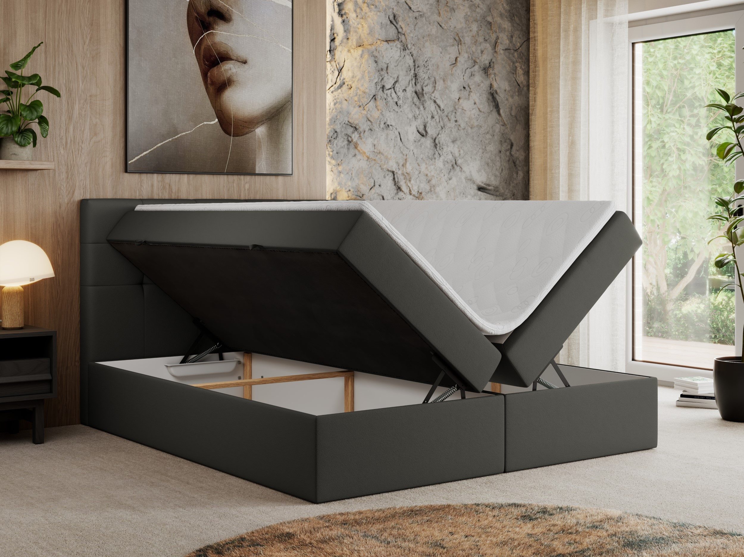 MKS MÖBEL Boxspringbett CENTOS (Set, Packung, Gepolsterte Kopfstütze, T30-Schaum, Topper T25/Visco, Modern), Doppelbett, Multipocket-Matratzen, zwei Bettkästen
