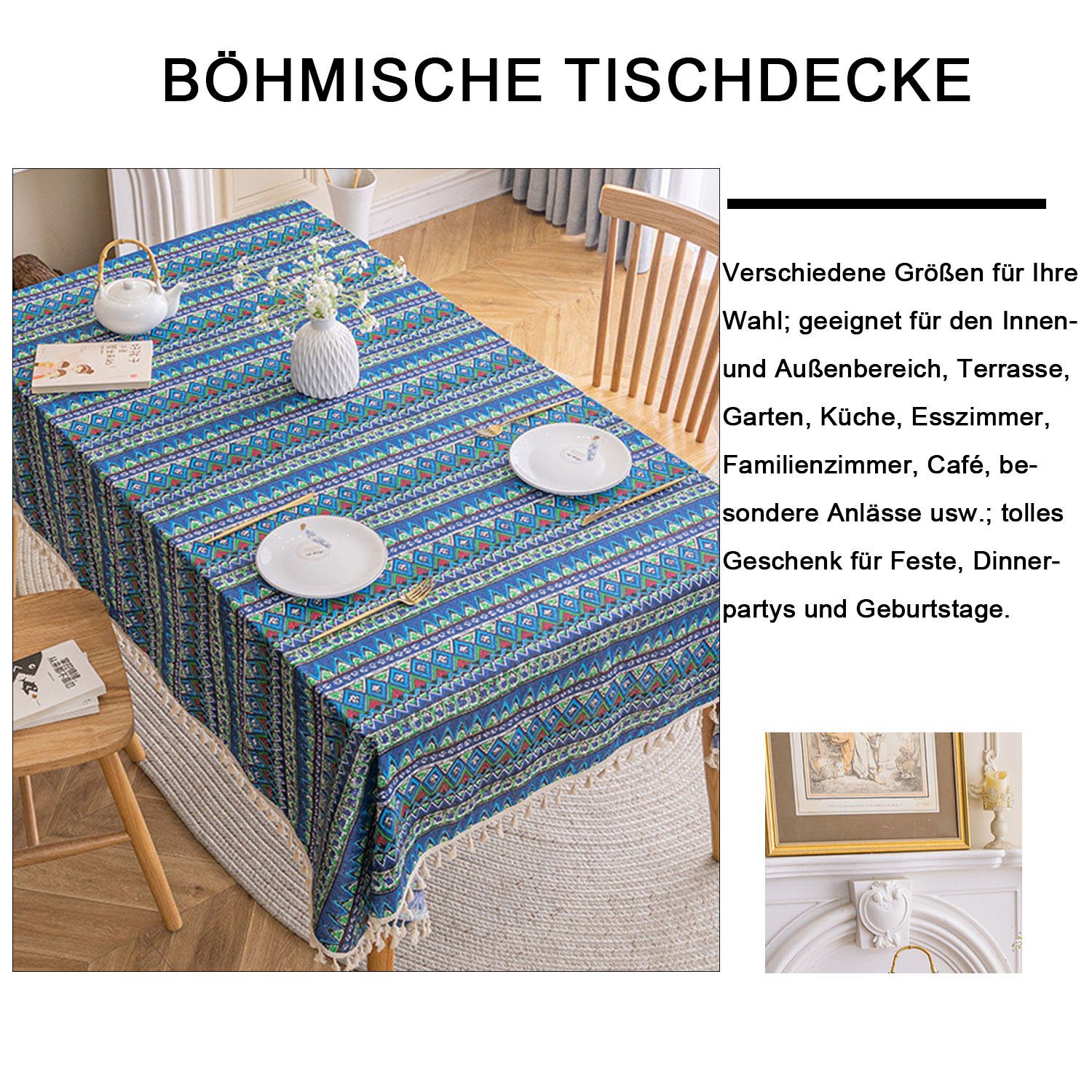 Baumwollleinen Tischdecke Blaue aus MAGICSHE Böhmische Quaste Tischdecke mit Welle-Quaste