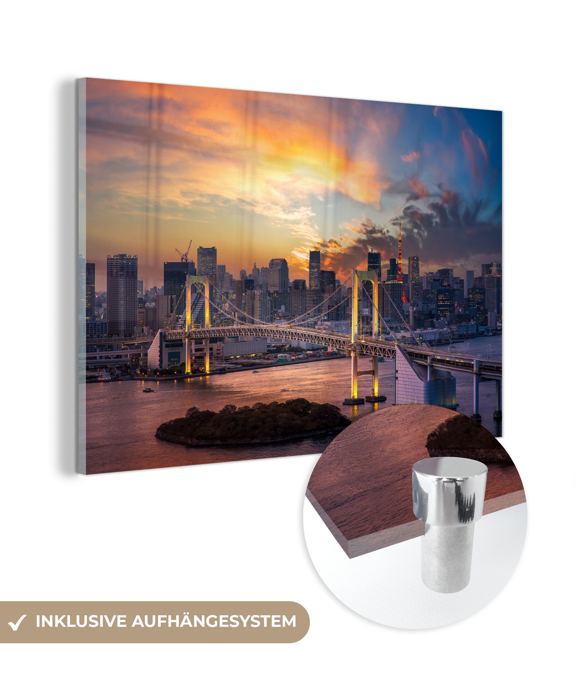 MuchoWow Acrylglasbild Sonnenuntergang bei Tokio, (1 St), Acrylglasbilder Wohnzimmer & Schlafzimmer | Bilder