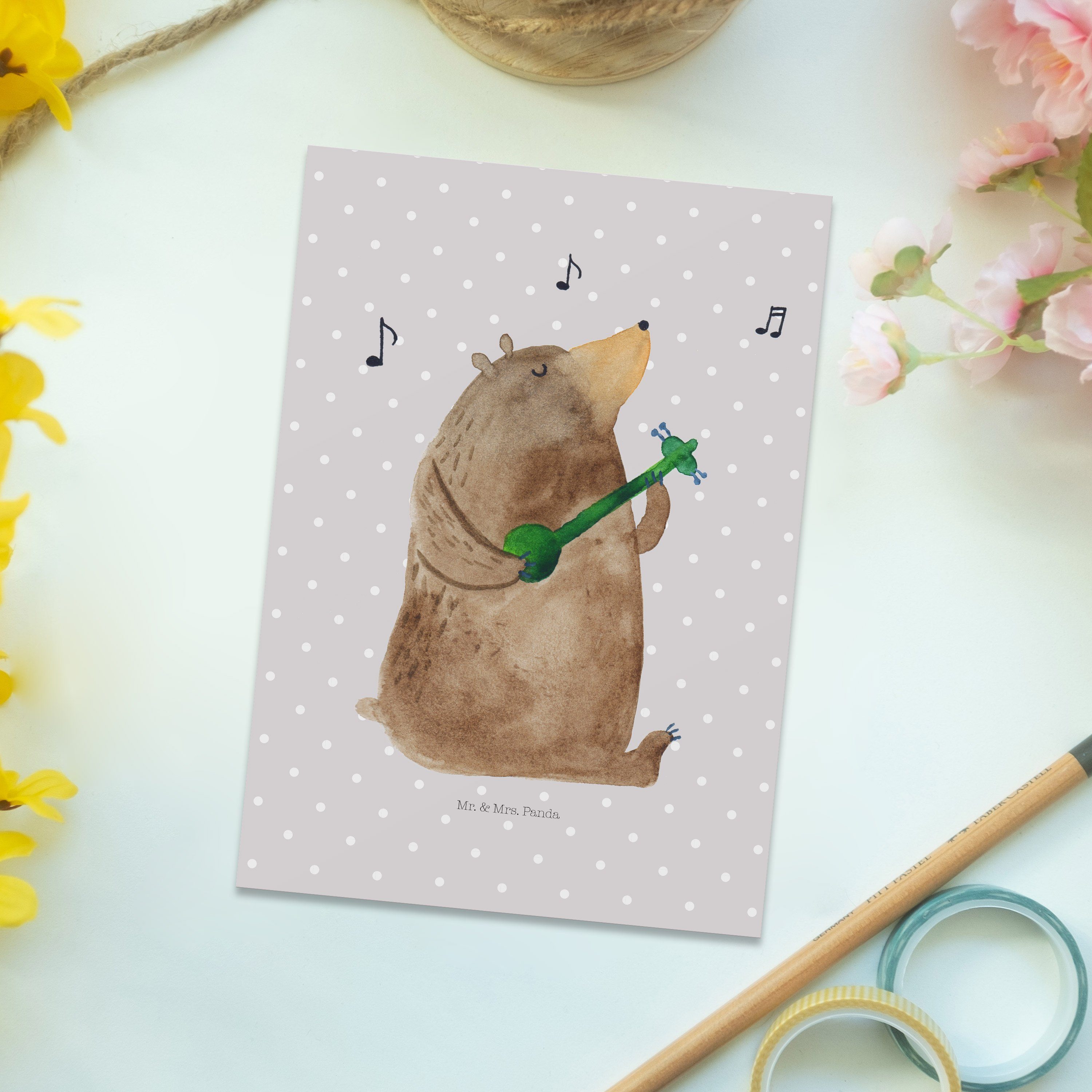 Bärchen, & Grußka Pastell Postkarte Geburtstagskarte, - Bär Panda Mr. - Lied Geschenk, Grau Mrs.