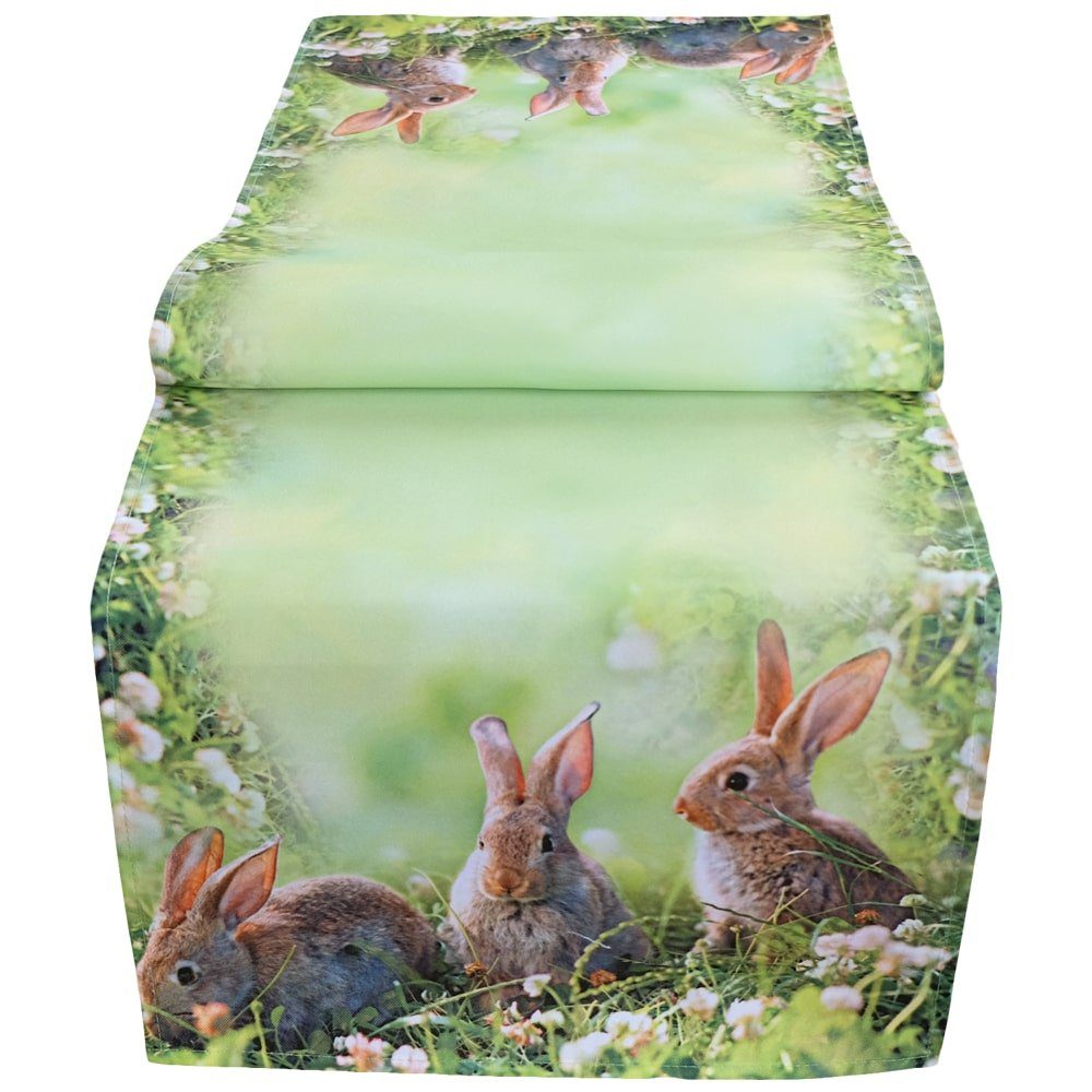 matches21 HOME & HOBBY Tischdecke Tischläufer NELE süße Osterhasen Fotodruck Polyester 40 x 140 cm (1-tlg), Pflegeleicht & waschbar bei 30 °C
