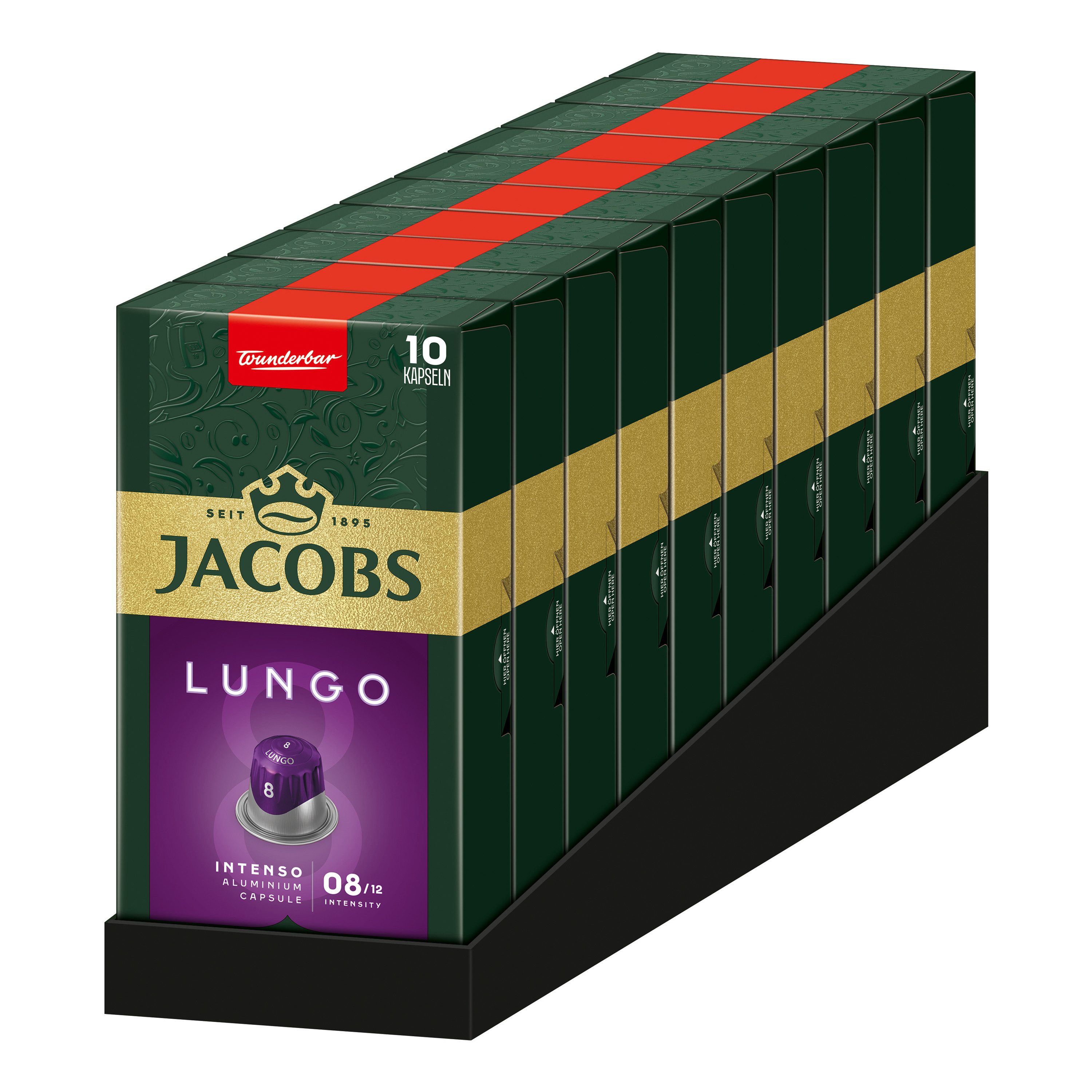 JACOBS Kaffee Kapseln Lungo 8 Intenso Nespresso®* kompatibel 10 x 10, (Packung, 10er Pack)