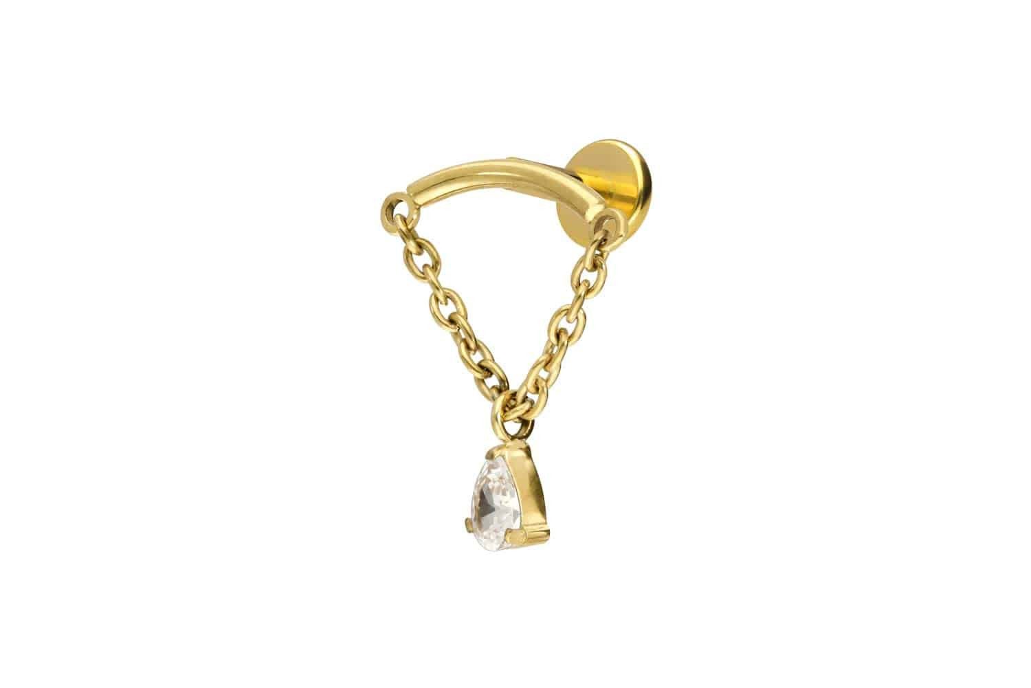 Piercing-Set Titan Labret mit Innengewinde BOGEN + KETTE + KRISTALLTROPFEN