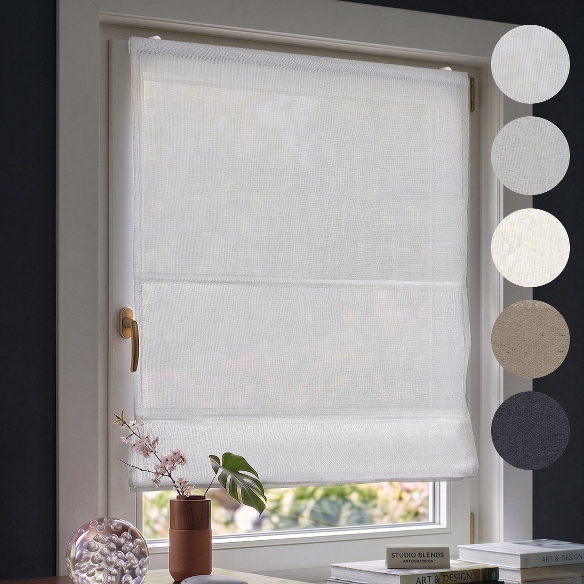 Victoria M. Raffrollo Klemmfix Ivora Premium Raffrollo 40x130cm Weiß Blickdicht, mit Klemmträger, ohne Bohren, freihängend, Ohne Bohren
