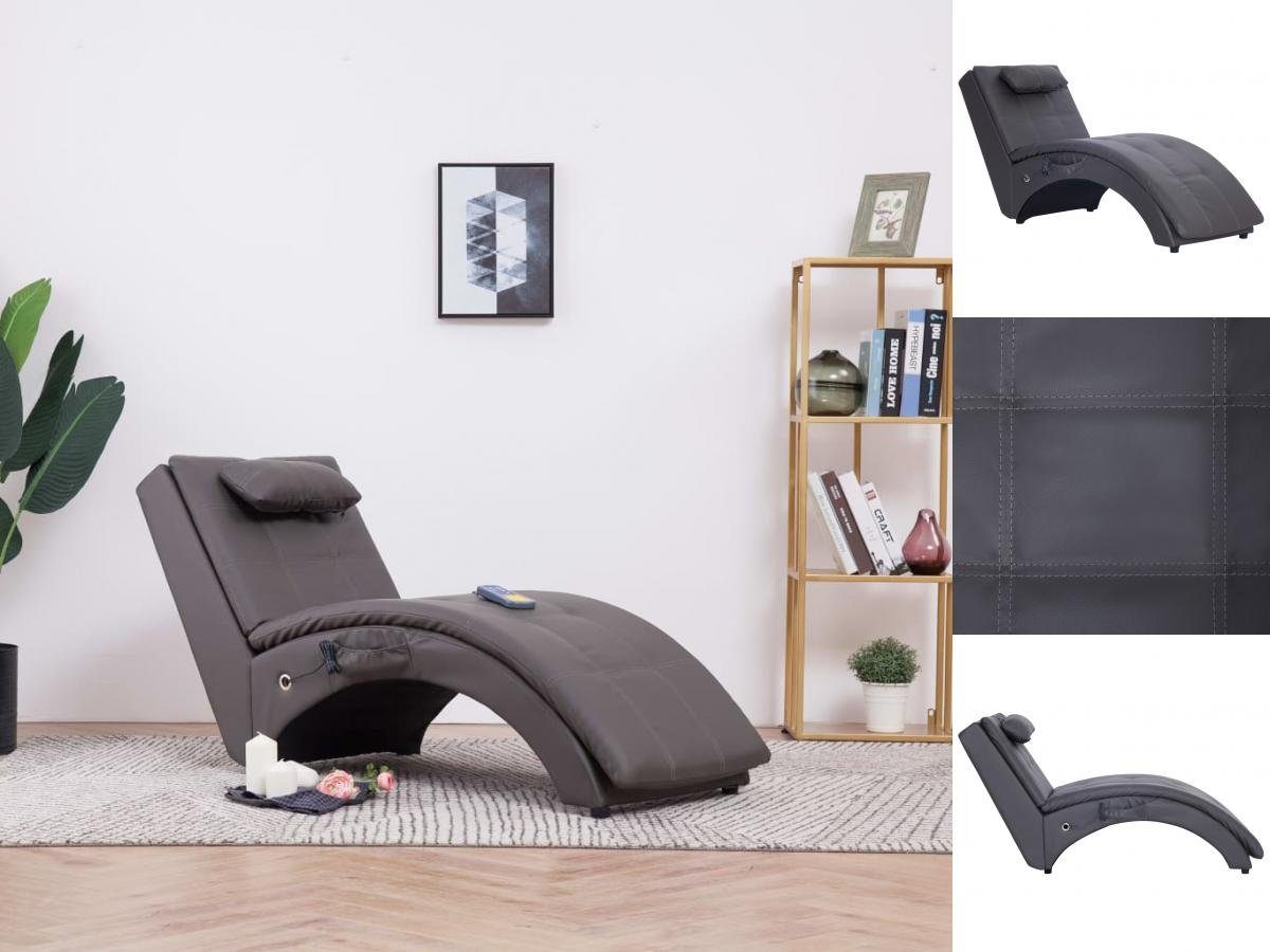 vidaXL Sitzbank Massage Chaiselongue mit Kissen Grau Kunstleder Liegesofa Wohnzimmer R