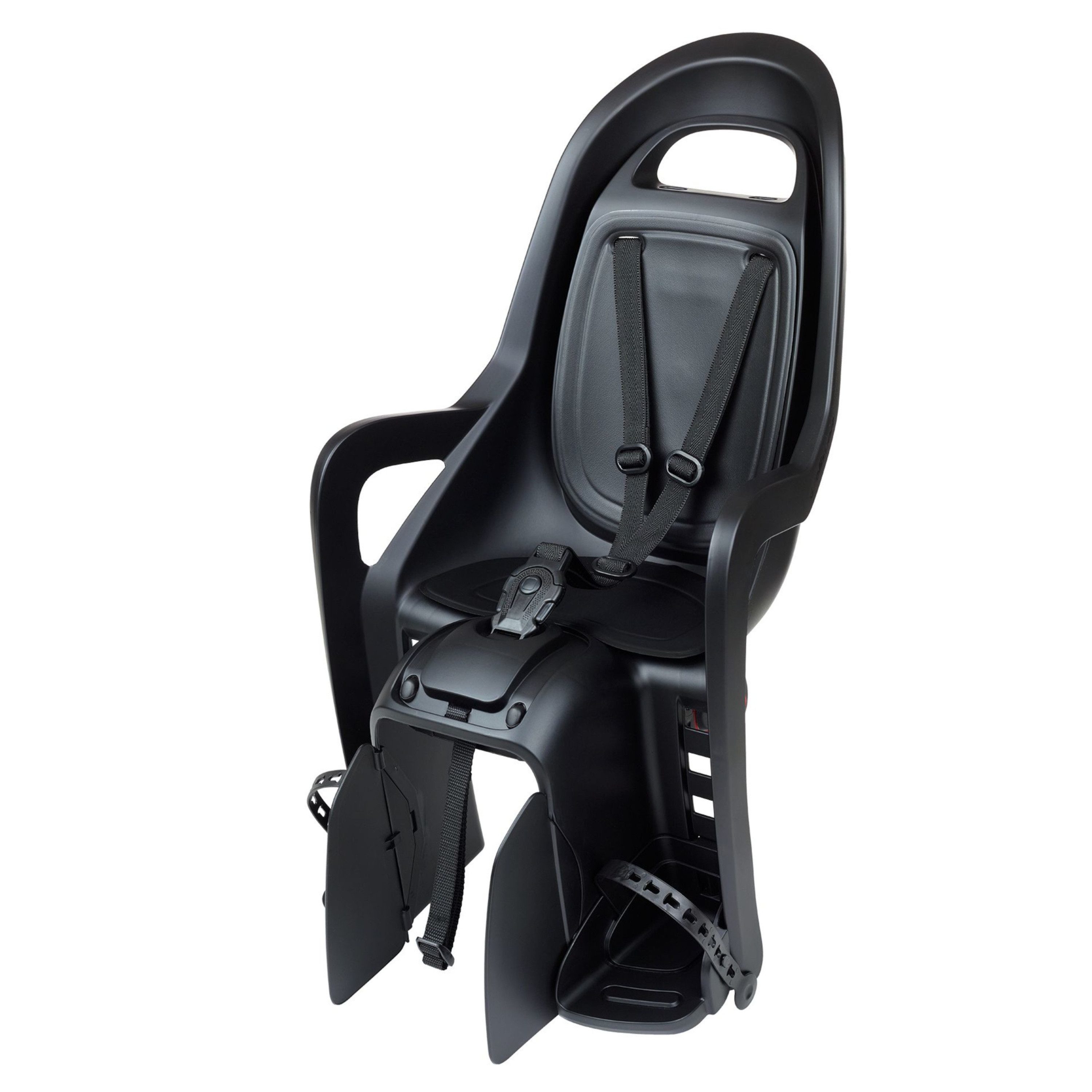 Polisport Fahrradkindersitz Groovy Black Serie mit Gepäckträgerbefestigung, 3-Punkt-Gurt, ab: Maximales Kindergewicht: 35 kg, Mindestgröße ca. 110 cm