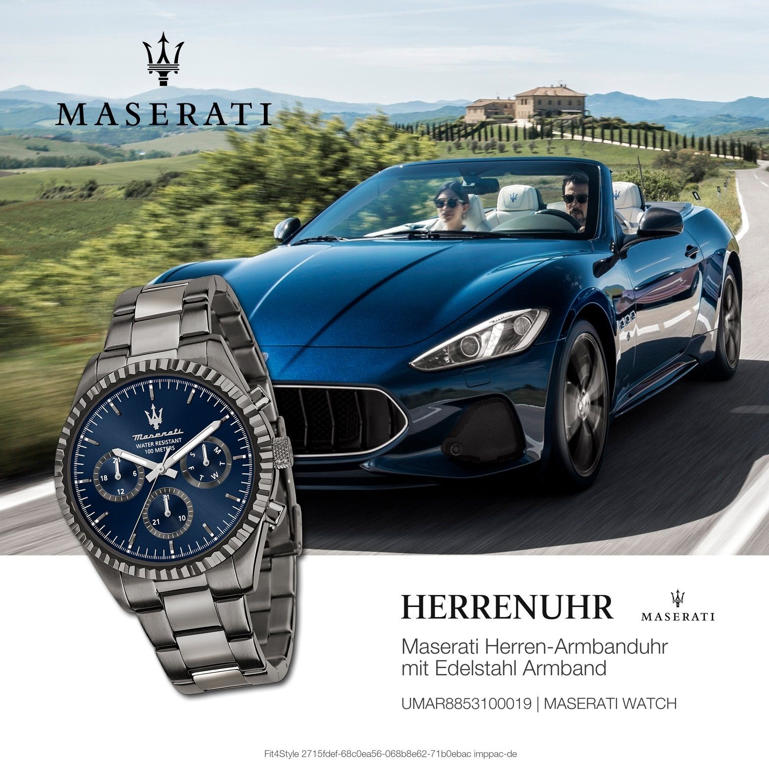 grau groß Herrenuhr Herrenuhr Multifunktionsuhr Made-In MASERATI (ca. Edelstahlarmband, Multifunktion, Italy rund, Maserati 51,5x43mm)