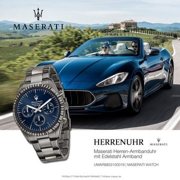 MASERATI Multifunktionsuhr Maserati Herrenuhr Multifunktion, (Multifunktionsuhr), Herrenuhr rund, groß (ca. 51,5x43mm) Edelstahlarmband, Made-In Italy
