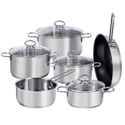 Kopf Topf-Set Merkur 6-tlg, Edelstahl (6-tlg), Induktion, mit Schüttrand, Literskala und Glasdeckel