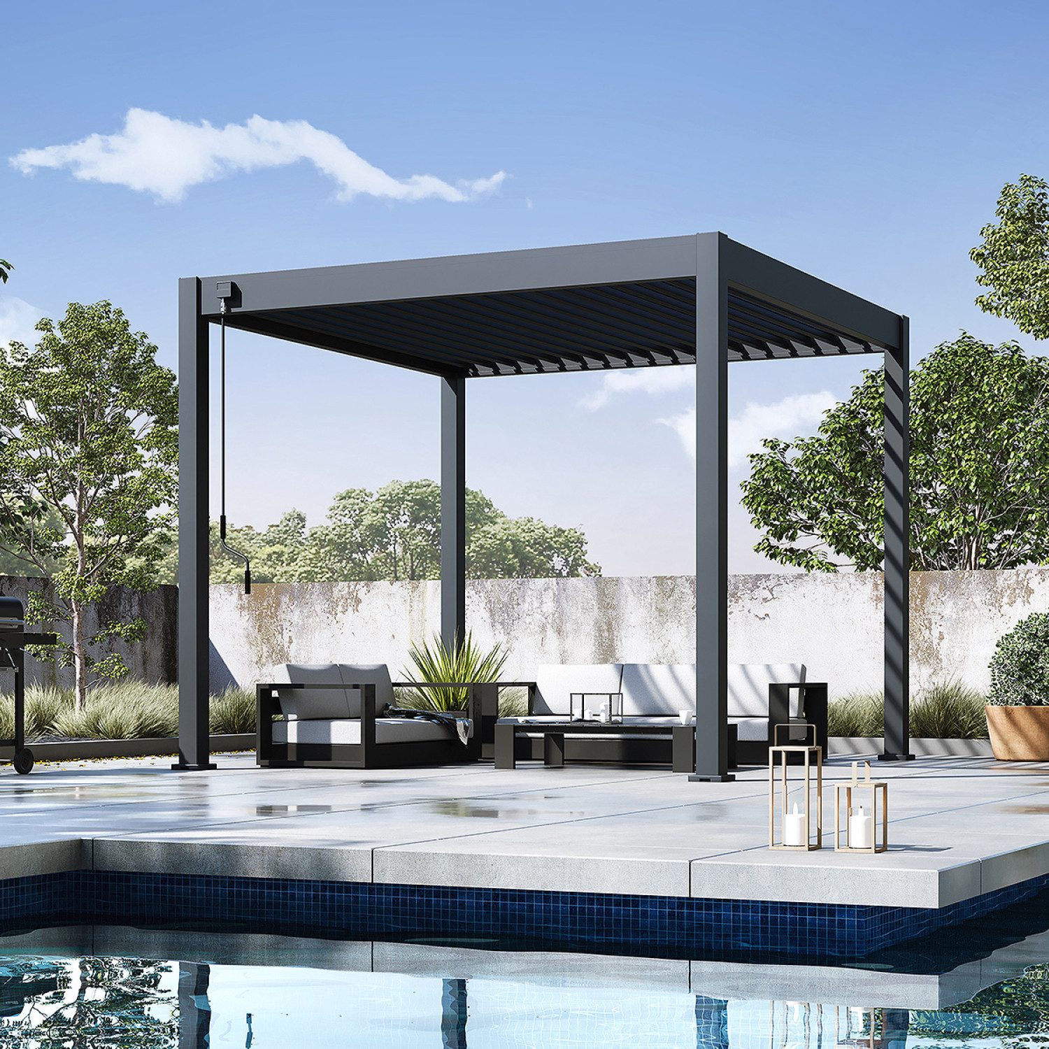 Weide Pergola Classic Premium Pavillon 5 Jahre Garantie Anthrazit, BxTxH: 300x300x255 cm, (Hochwertigste Aluminium-Konstruktion & verzinkte Stahl-Lamellen, Komplettset inkl. detaillierter Aufbauanleitung)