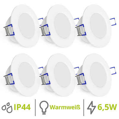 linovum LED Einbaustrahler 6er Set WEEVO extra flache LED Einbaustrahler 2700K 6,5W 230V fuer Bad, LED-Leuchtmittel fest verbaut, LED-Leuchtmittel fest verbaut