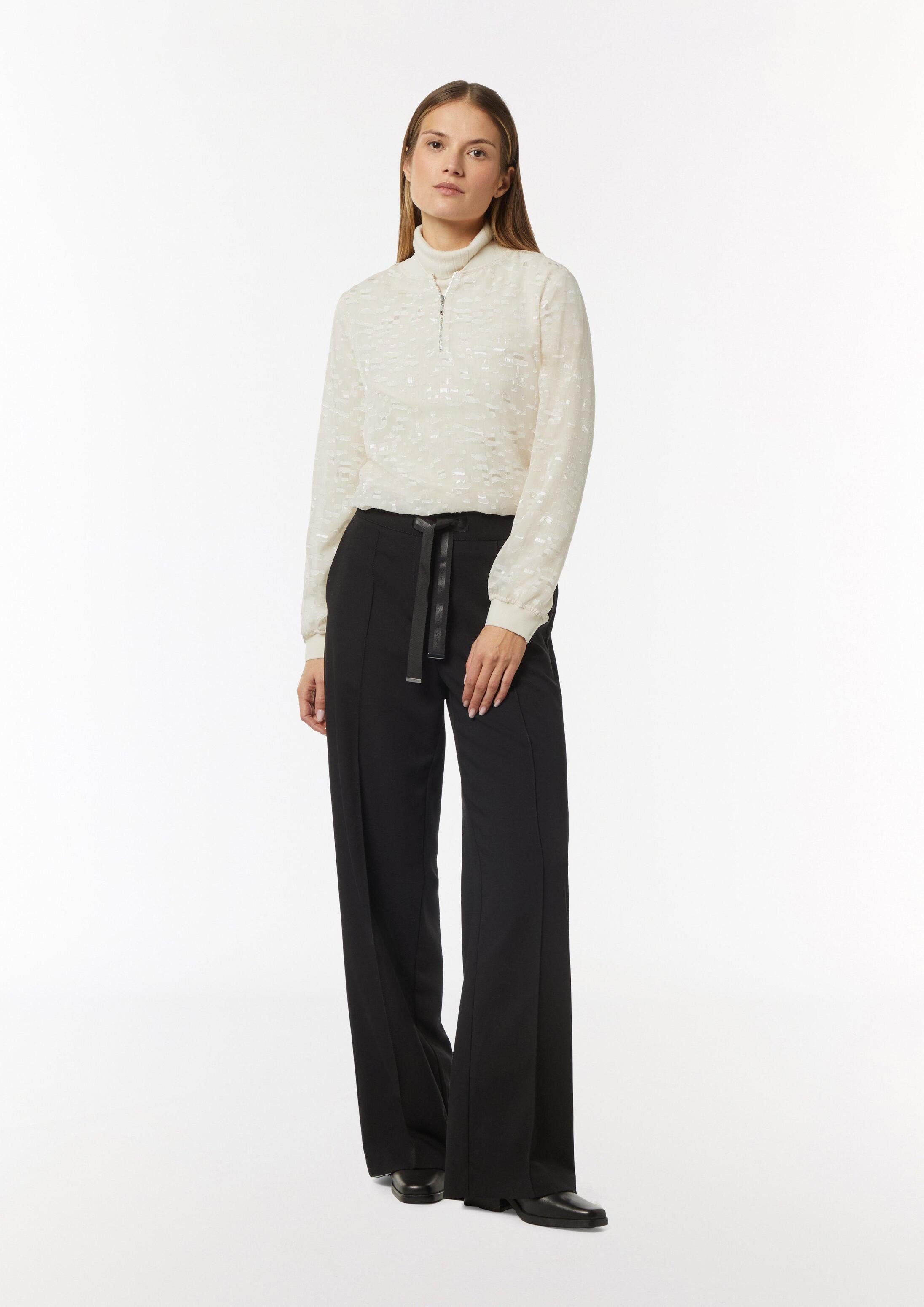 comma Langarmbluse Bluse Transparente Jacquard-Bluse mit Zip-Ausschnitt