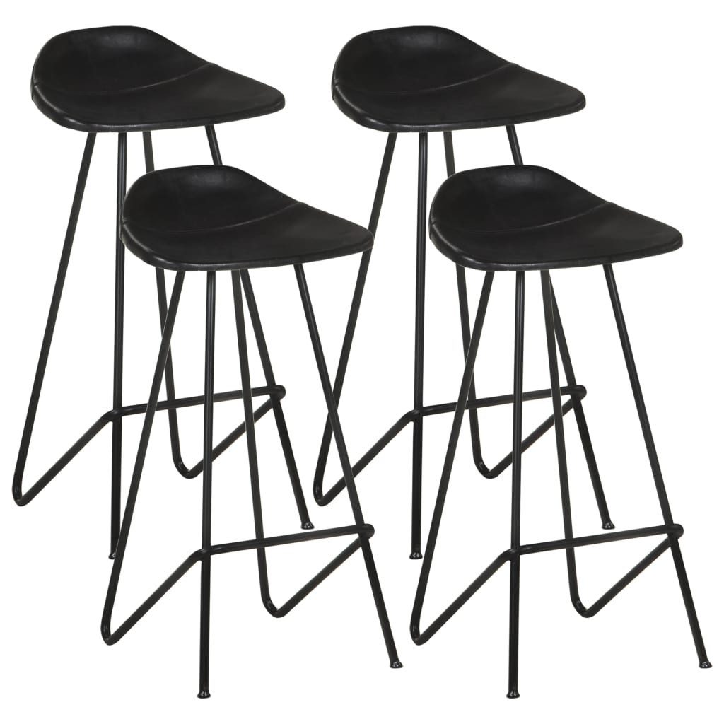 Barhocker Barhocker 4 Stk. Schwarz Echtleder